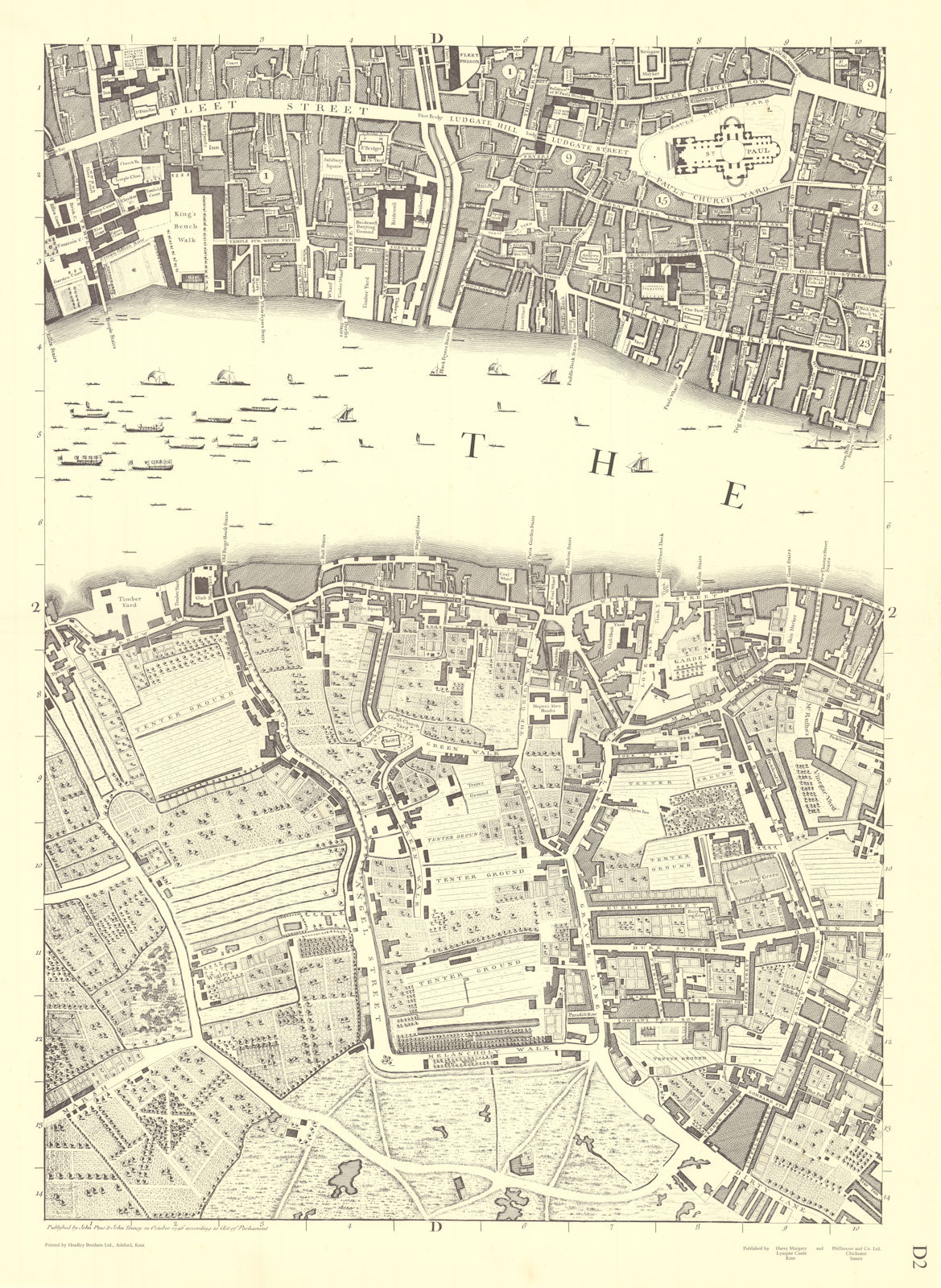 Associate Product Blackfriars St Pauls Bankside Southwark Temple. D2. After ROCQUE 1971 (1746) map