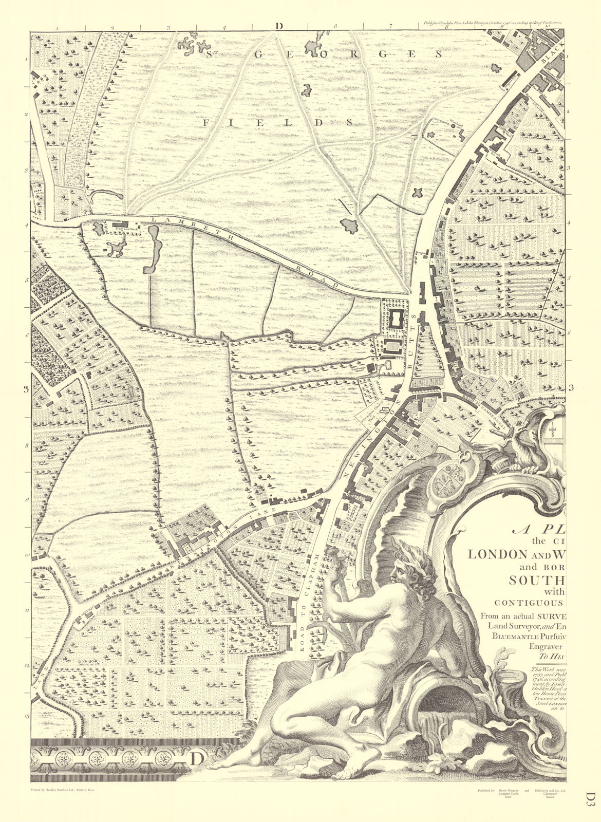 Kennington, Elephant & Castle, Lambeth, Walworth D3 After ROCQUE 1971 (1746) map
