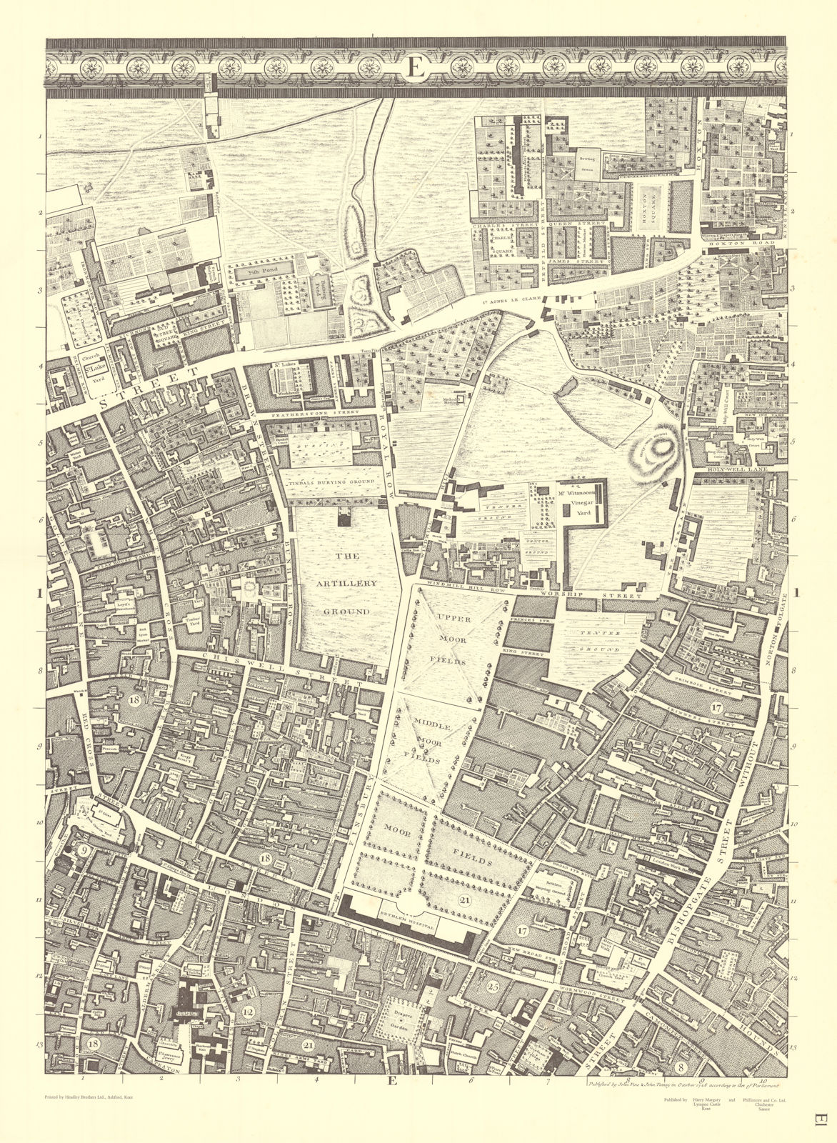 Moorgate, Hoxton, Bishopsgate, City, Shoreditch. E1 After ROCQUE 1971 (1746) map