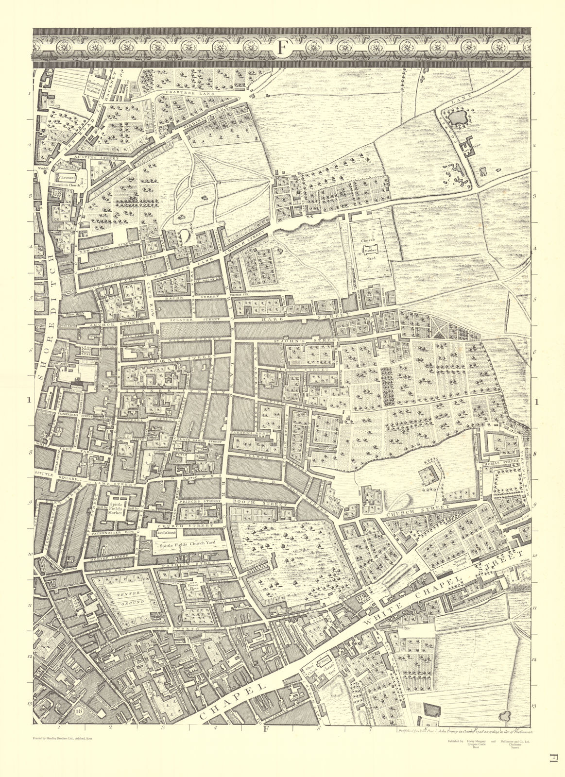 Associate Product Shoreditch Bethnal Grn Whitechapel Spitalfields F1. After ROCQUE 1971 (1746) map