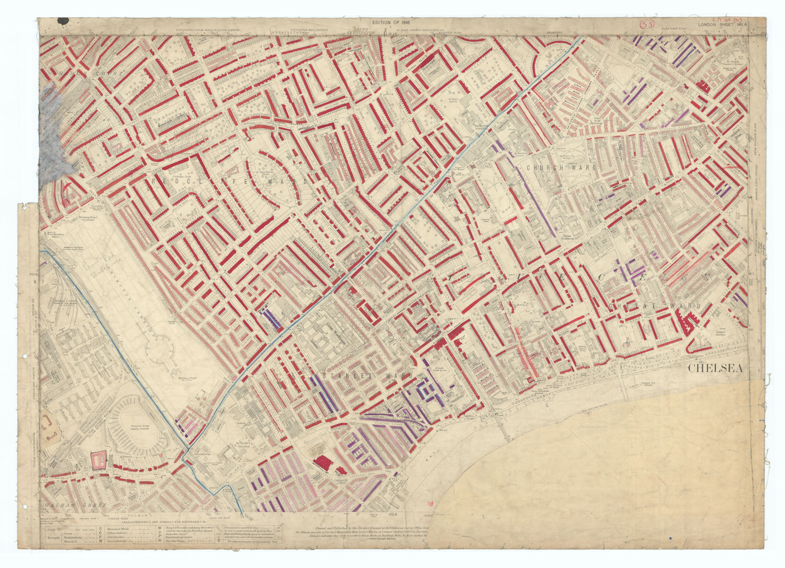 LSE POVERTY OS PROOF MAP Chelsea West Brompton Earls Court South Kensington 1928