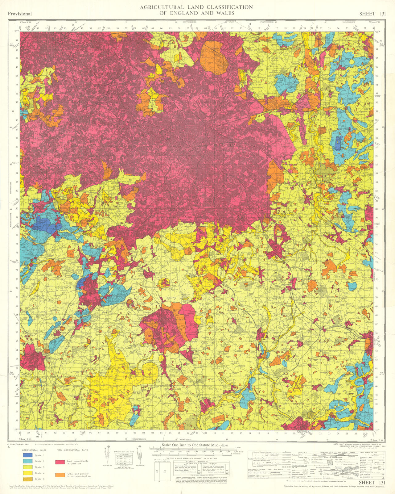 Agricultural Land Classification 131 Birmingham. West Midlands. Arden 1970 map
