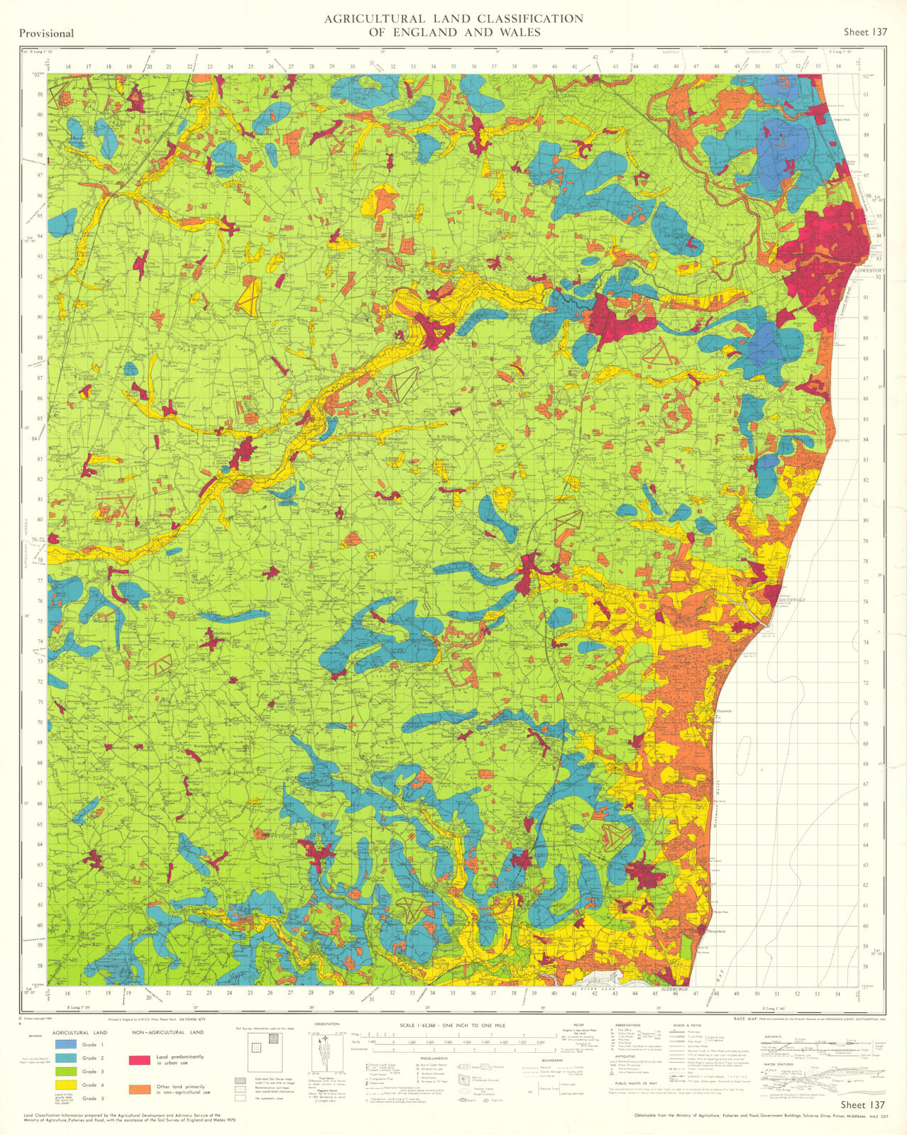 Associate Product Agricultural Land Classification 137 High Suffolk Claylands Coast Heath 1973 map