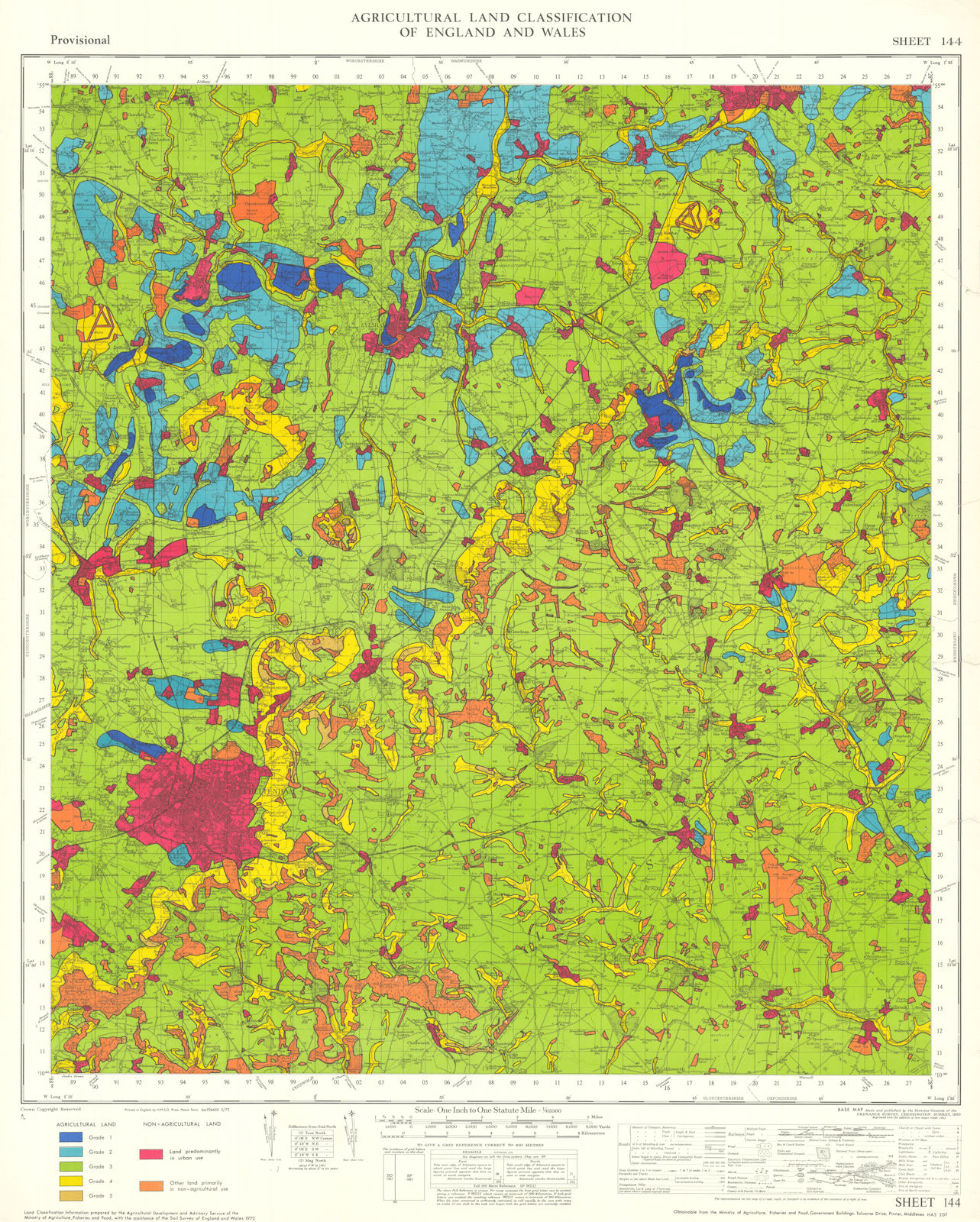 Associate Product Agricultural Land Classification 144 Cotswolds. Severn & Avon Vales 1972 map