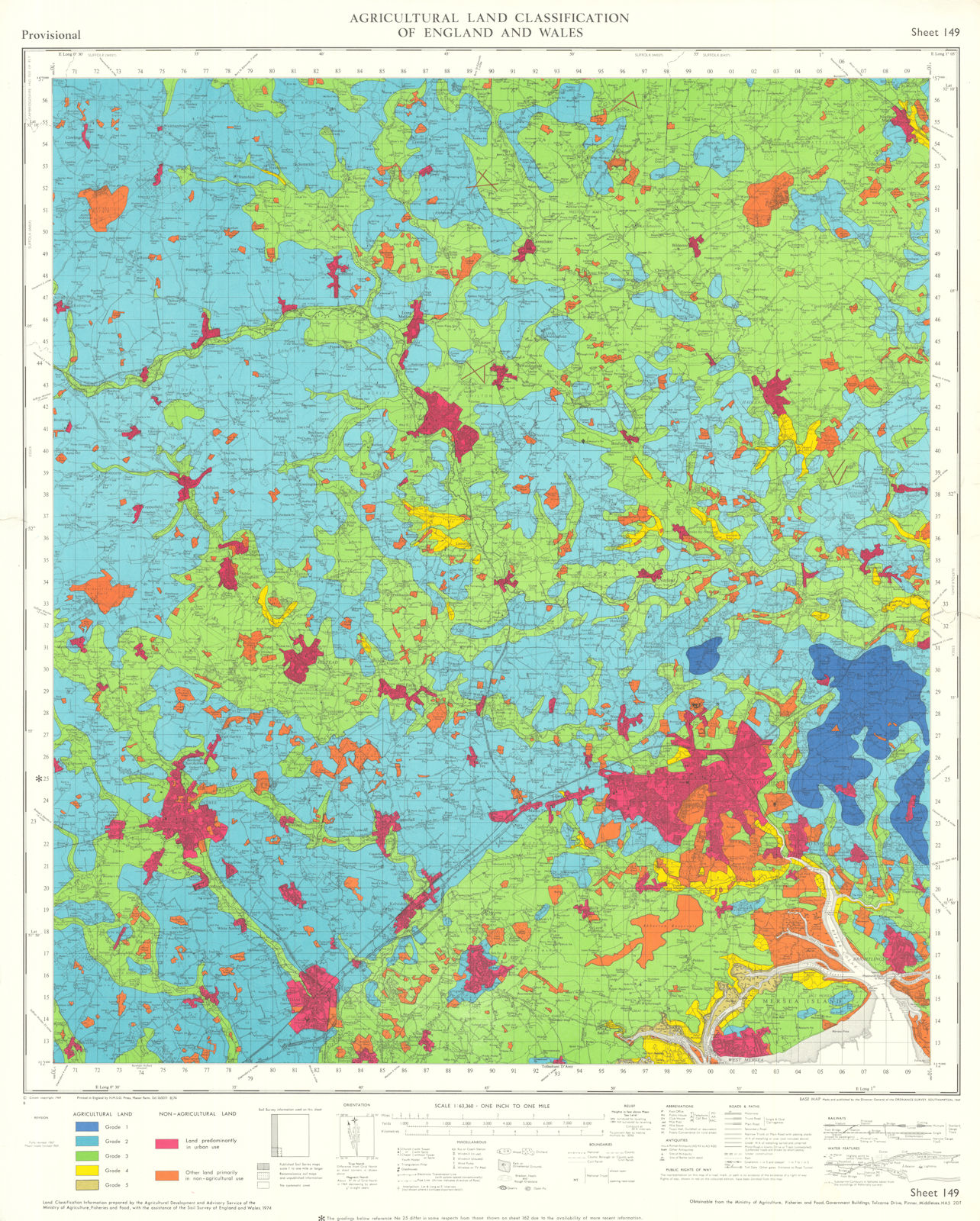 Associate Product Agricultural Land Classification 149 South Suffolk/North Essex Clayland 1974 map