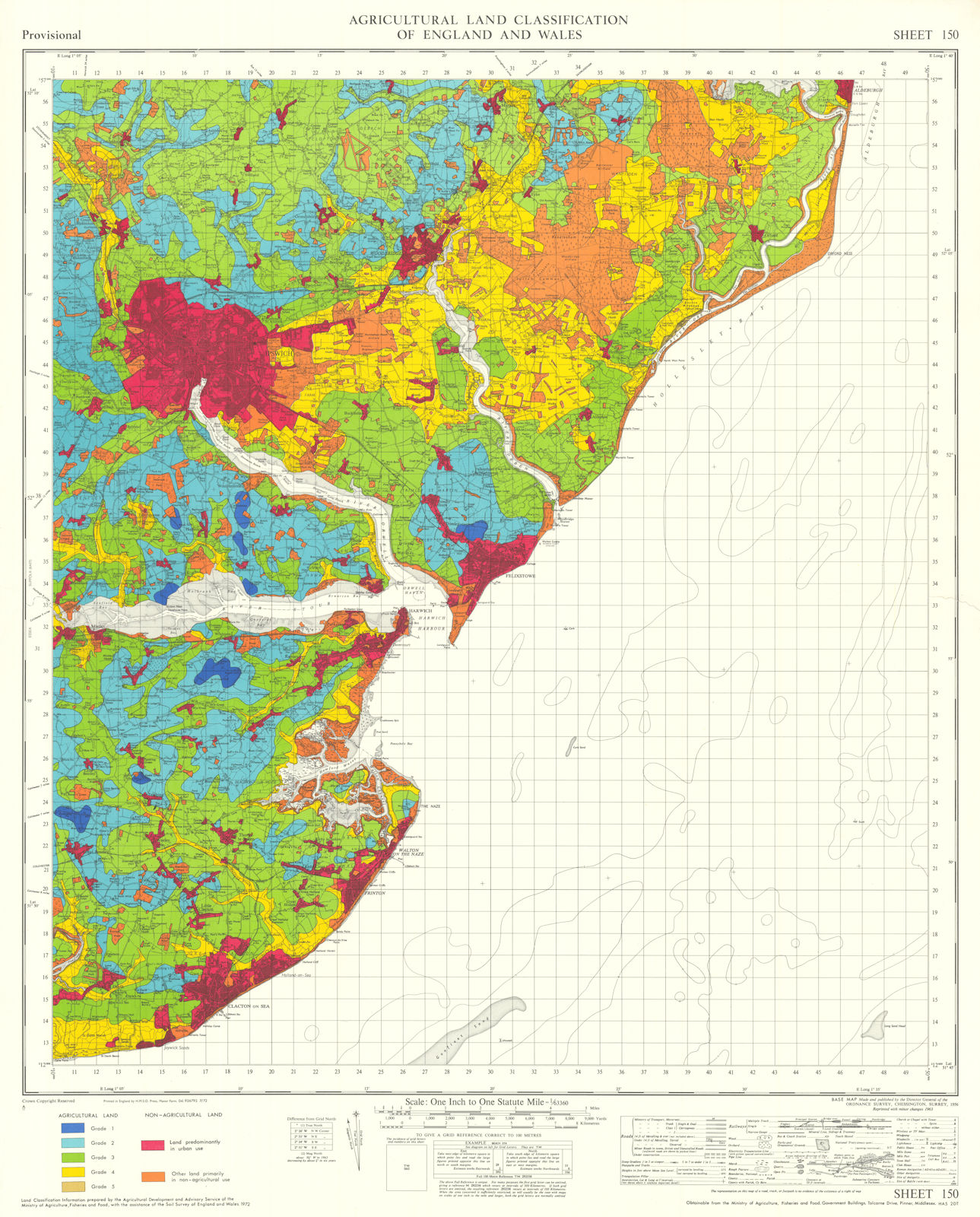Agricultural Land Classification 150 Suffolk Coast, Heaths & Claylands 1972 map
