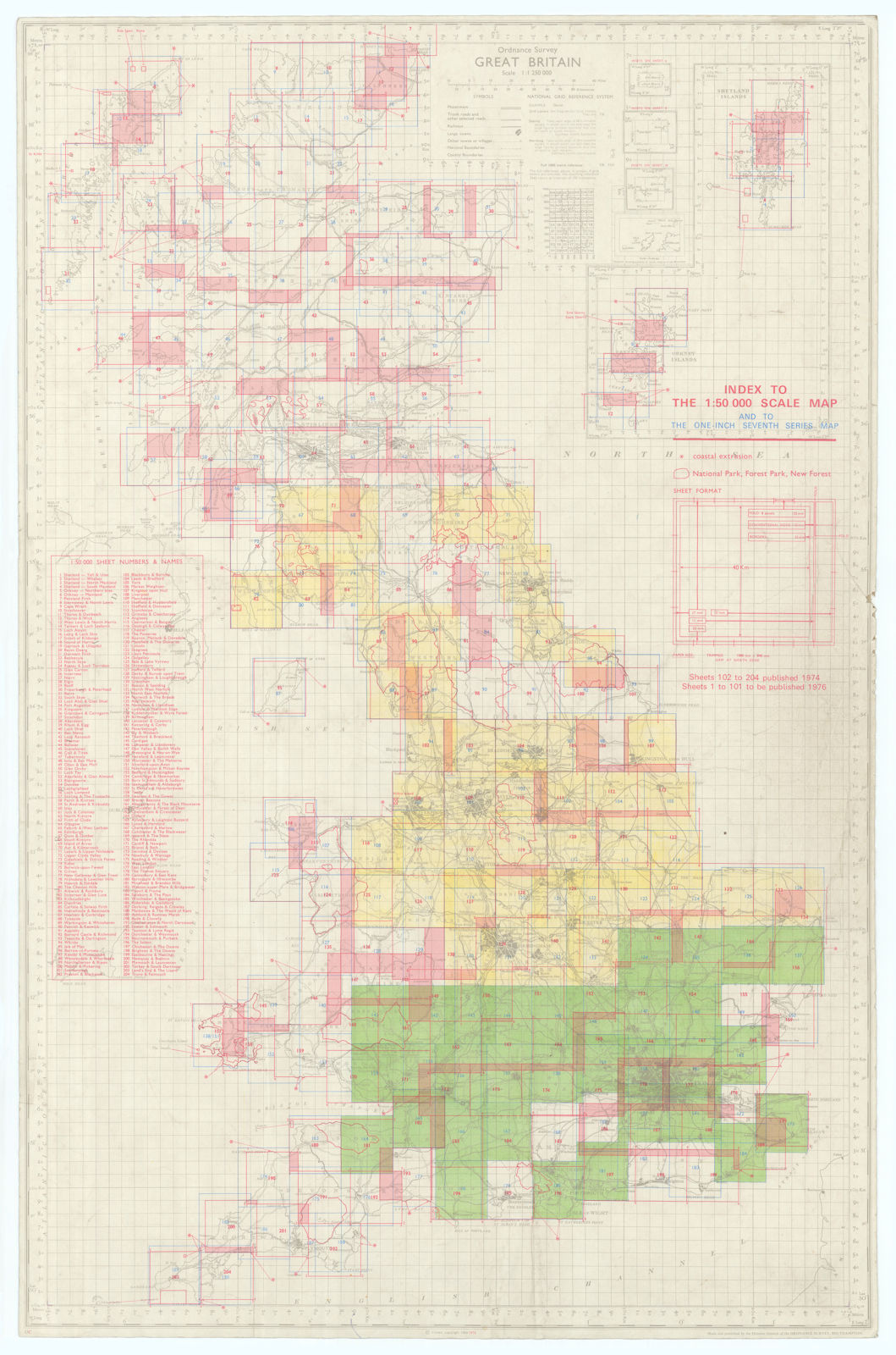 Associate Product Ordnance Survey Great Britain Index 1:50000 scale & One-inch 7th series 1974 map