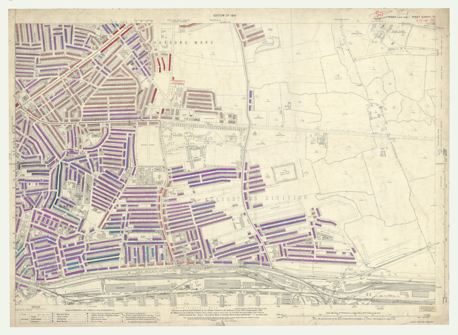 LSE POVERTY OS PROOF MAP Canning Town - Royal Victoria - Custom House 1928