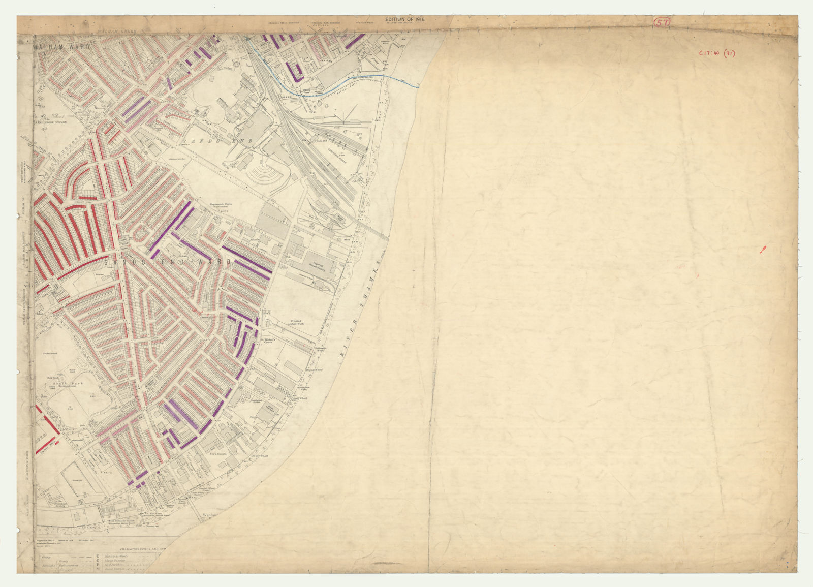 Associate Product LSE POVERTY OS PROOF MAP Chelsea Harbour - Sands End - Walham - Fulham 1928