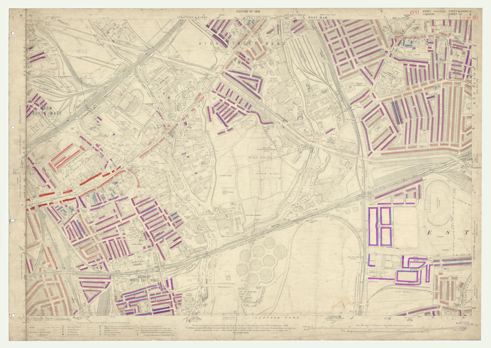 Associate Product LSE POVERTY OS PROOF MAP Bromley-by-Bow - West Ham - Stratford 1928 old