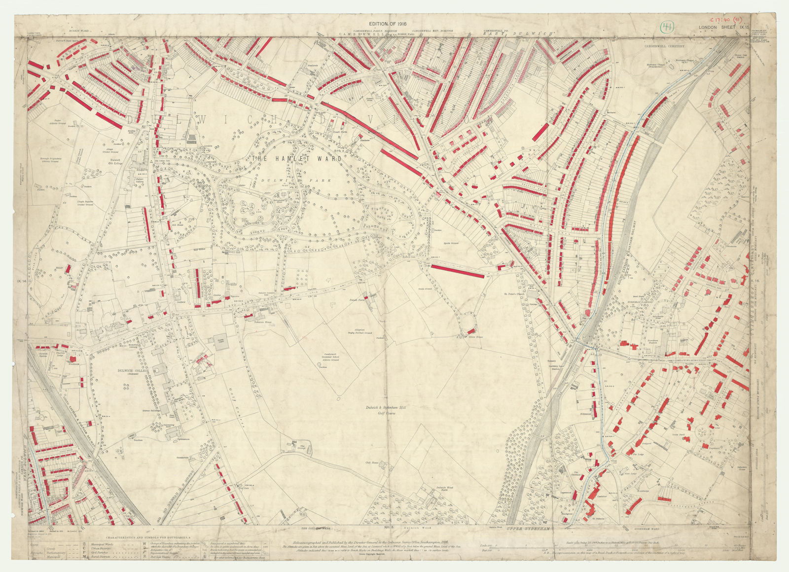 LSE POVERTY OS PROOF MAP Dulwich - Camberwell Cemetery - Upper Sydenham 1928
