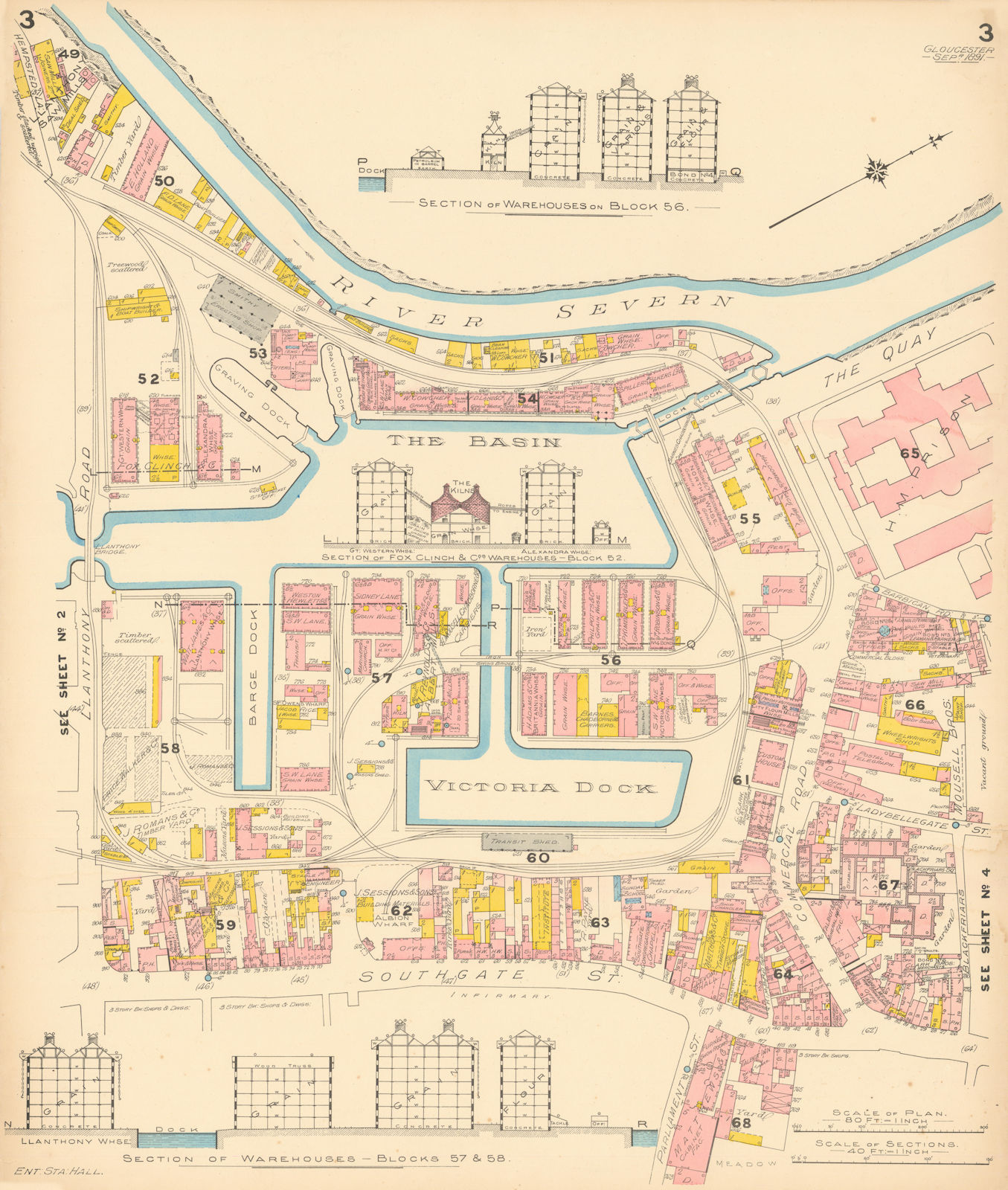 Gloucester Docks & Warehouses. Basin & Victoria Dock. Goad Insurance map 1891