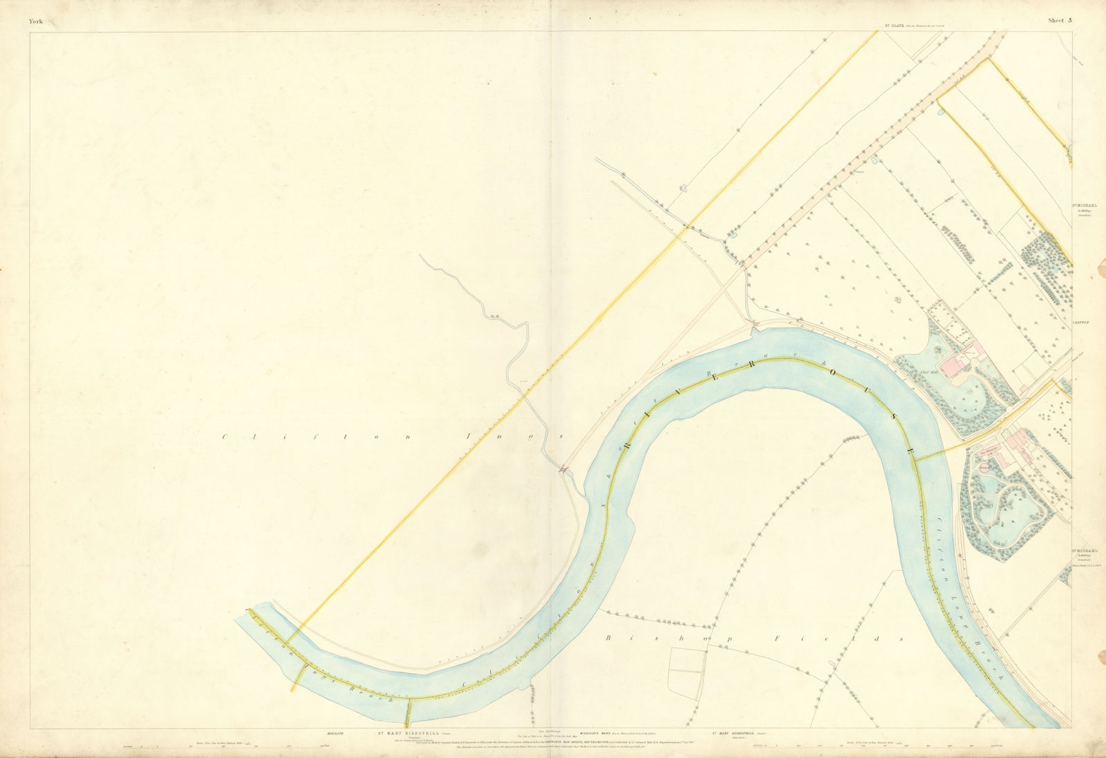 City of York #3 Poppleton & Clifton Ings Leeman Road Clifton. OS 1852 old map