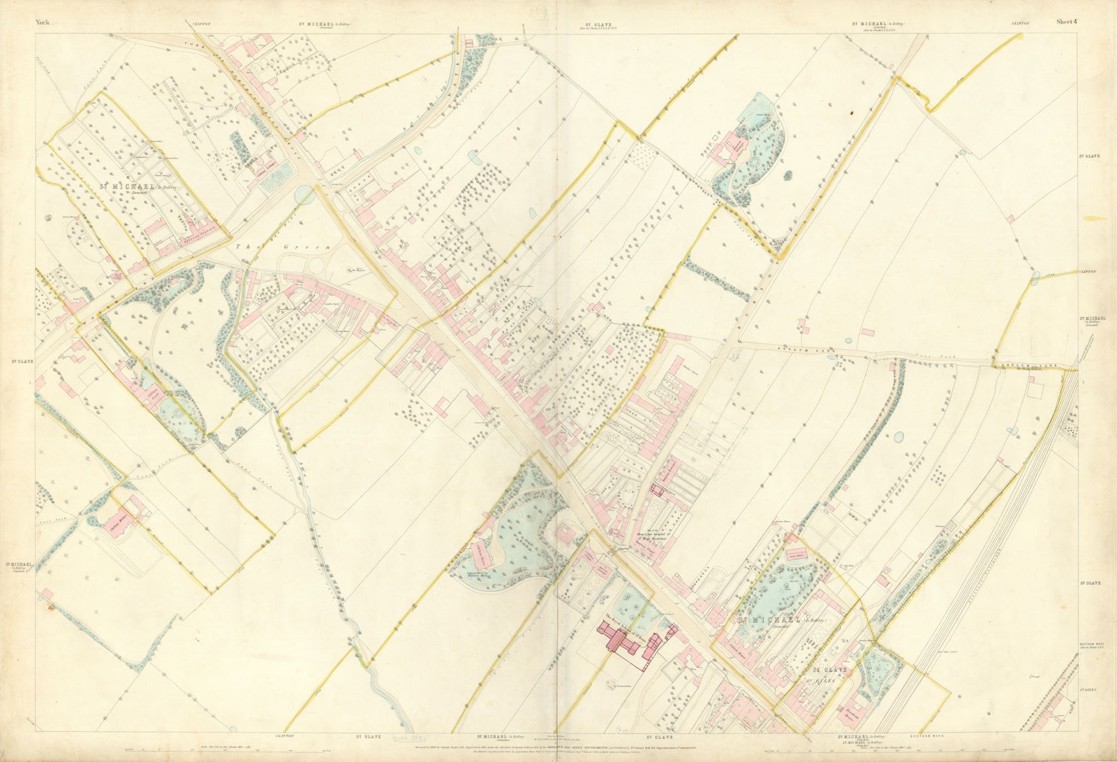 City of York #4 Clifton Water End Bootham. Ordnance Survey 1852 old map