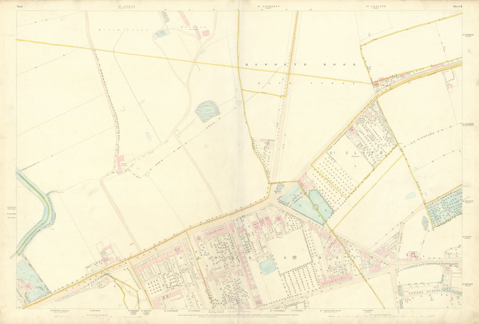 Associate Product City of York #6 Heworth Monk Stray Layerthorpe. Ordnance Survey 1852 old map