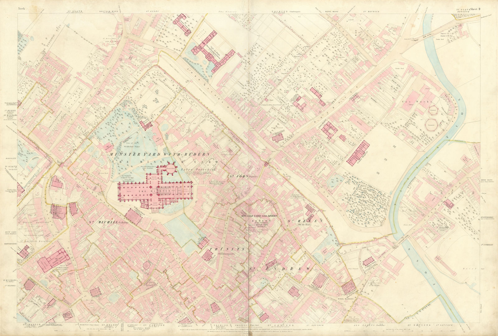 Associate Product City of York #9 Minster & Medieval centre. Aldwark Monkgate Hungate. OS 1852 map