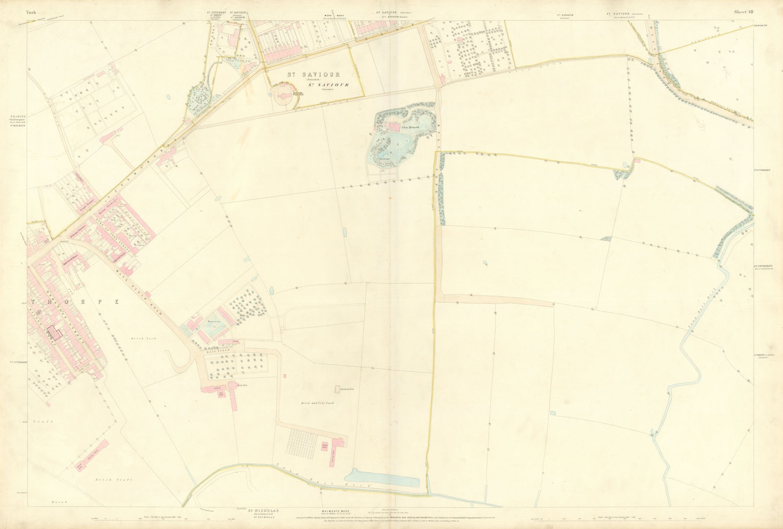 City of York #10 Layerthorpe Tang Hall Estate Heworth. Ordnance Survey 1852 map