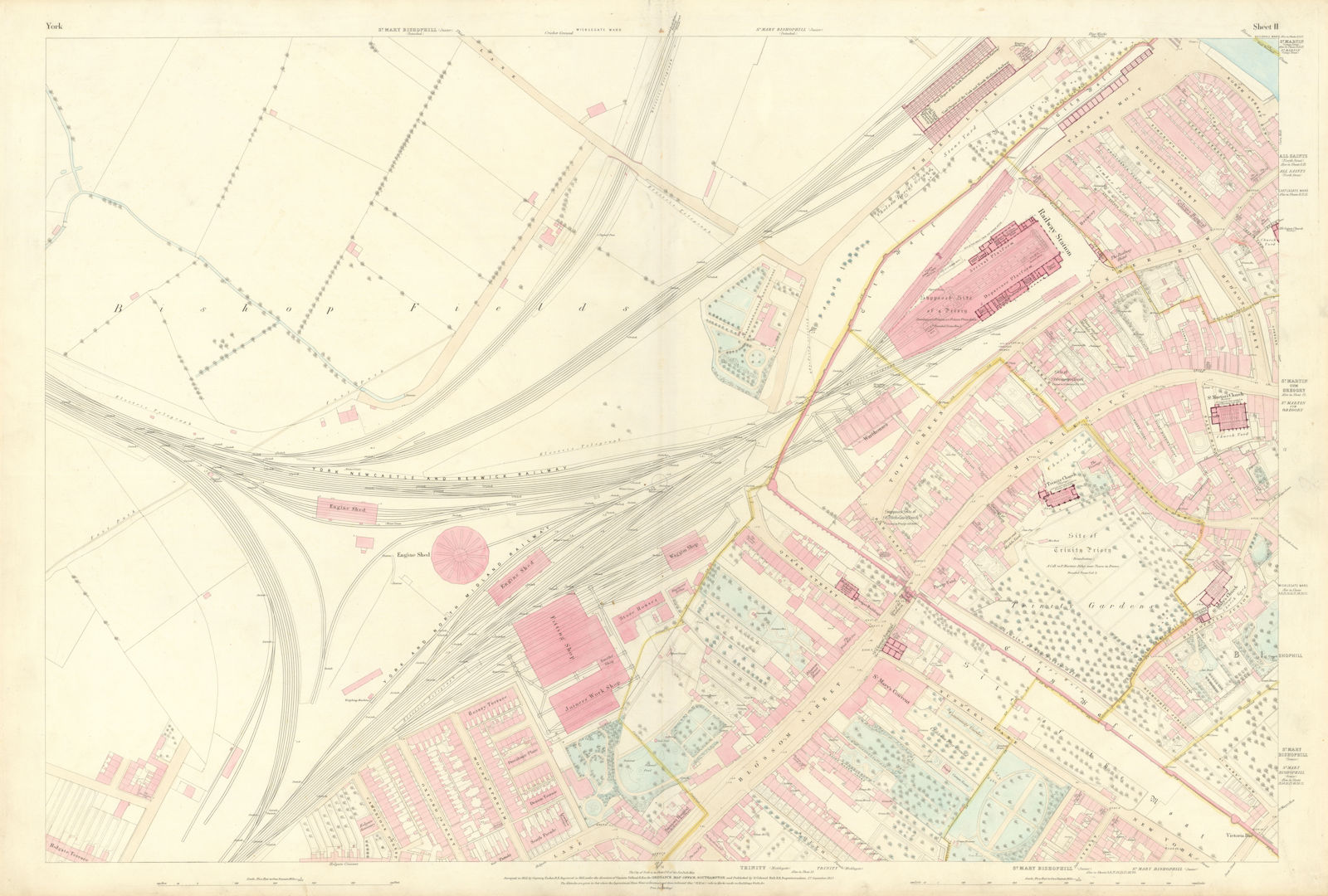 City of York #11 Holgate Micklegate Bar Station City Centre. OS 1852 old map
