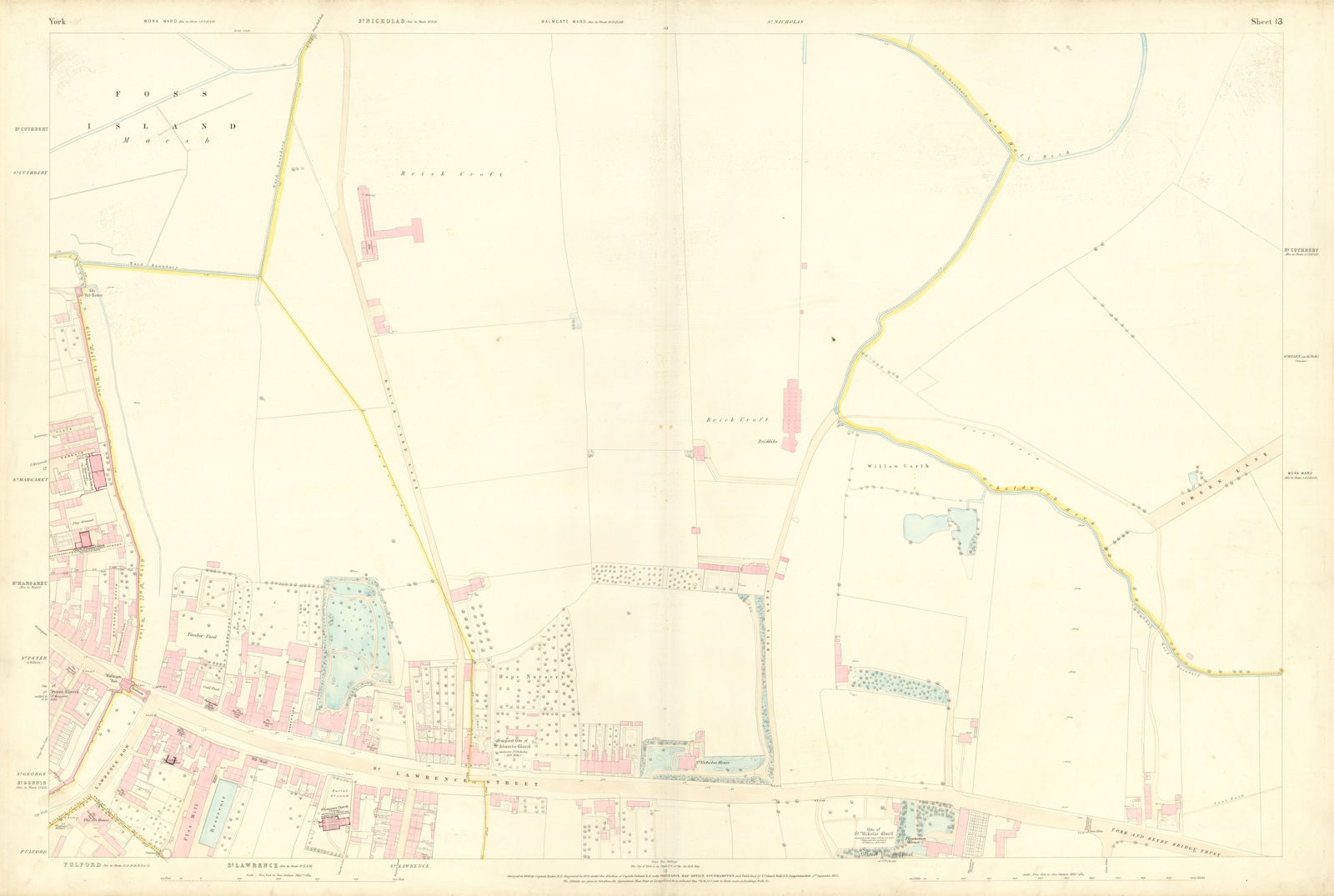 City of York #13 Walmgate Lawrence Street Tang Hall Layerthorpe. OS 1852 map
