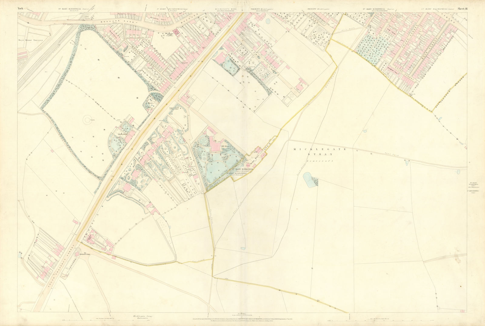 City of York #14 Mount Scarcroft Dringhouses Tadcaster Rd Knavesmire OS 1852 map