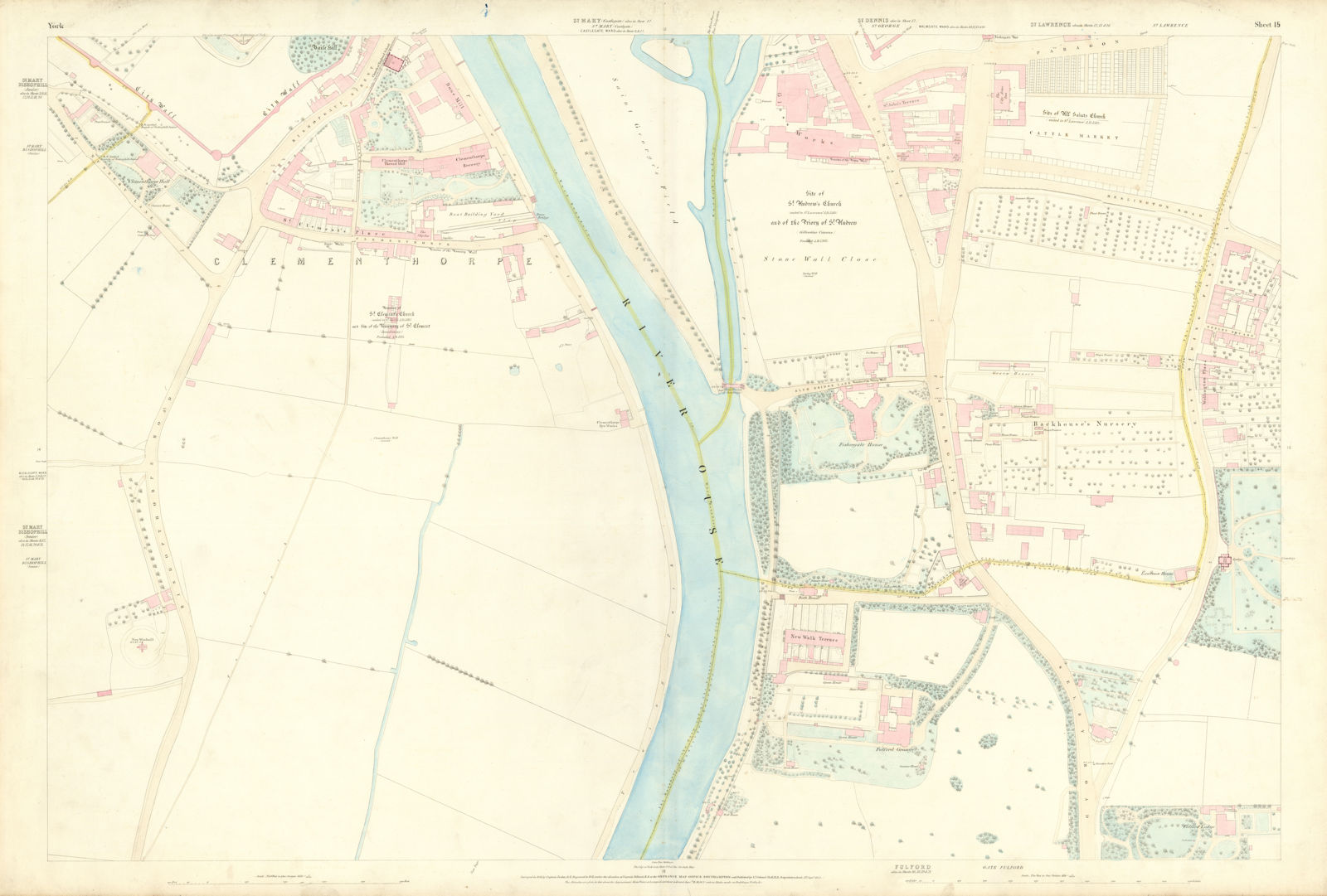 City of York #15 Clementhorpe Fulford Road Skeldergate Fishergate. OS 1852 map