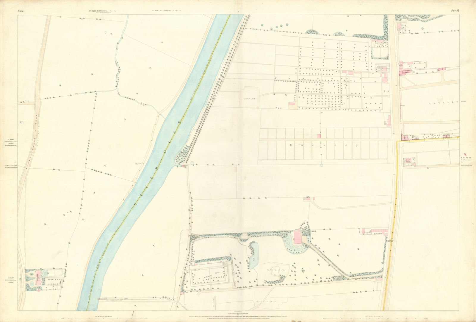City of York #18 Nunthorpe Clementhorpe Barracks Middlethorpe. OS 1852 old map