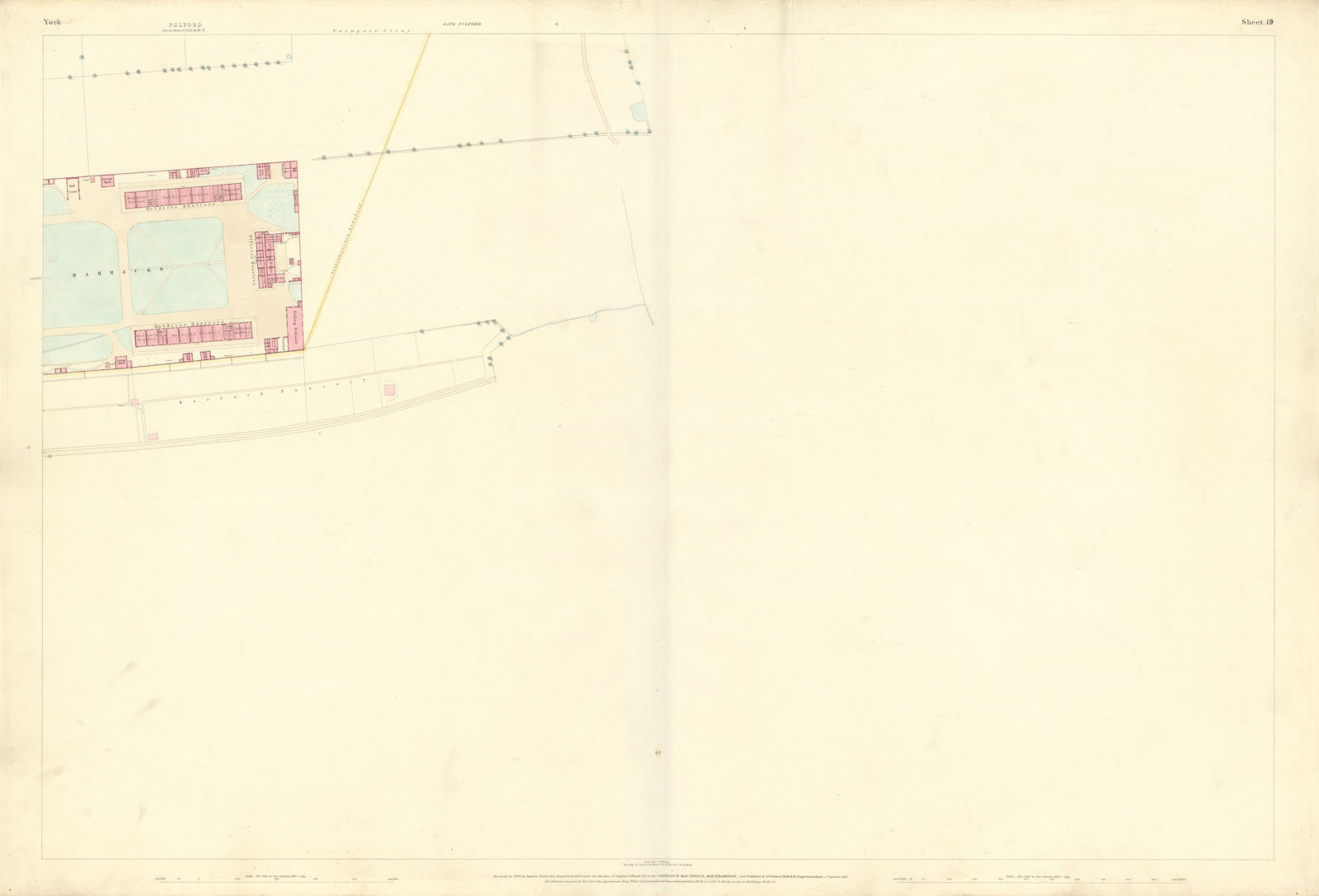 City of York #19 Barracks Walmgate Stray Heslington Retreat. OS 1852 old map