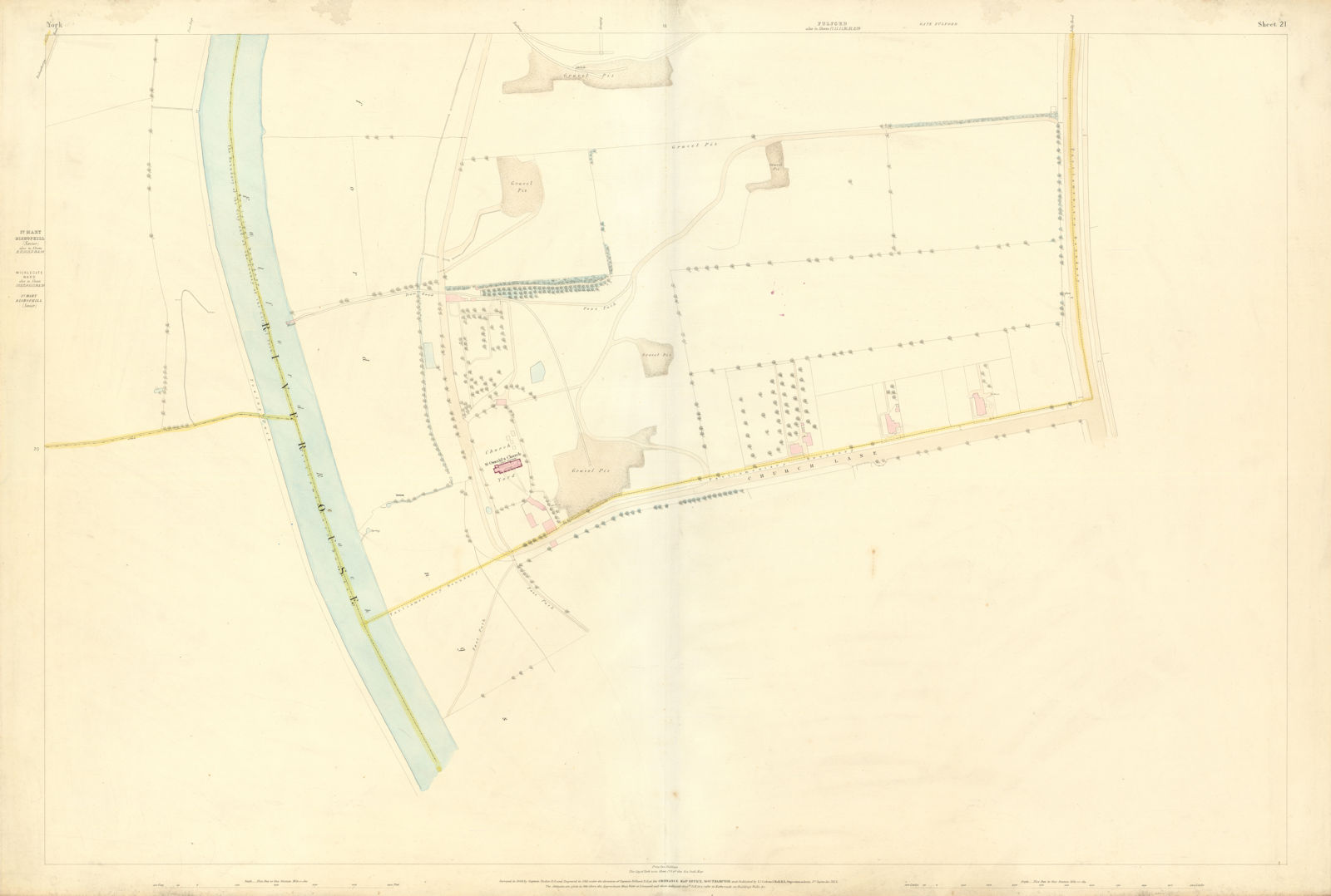 City of York #21 Fulford Middlethorpe Nun Ings Broadway. OS 1852 old map