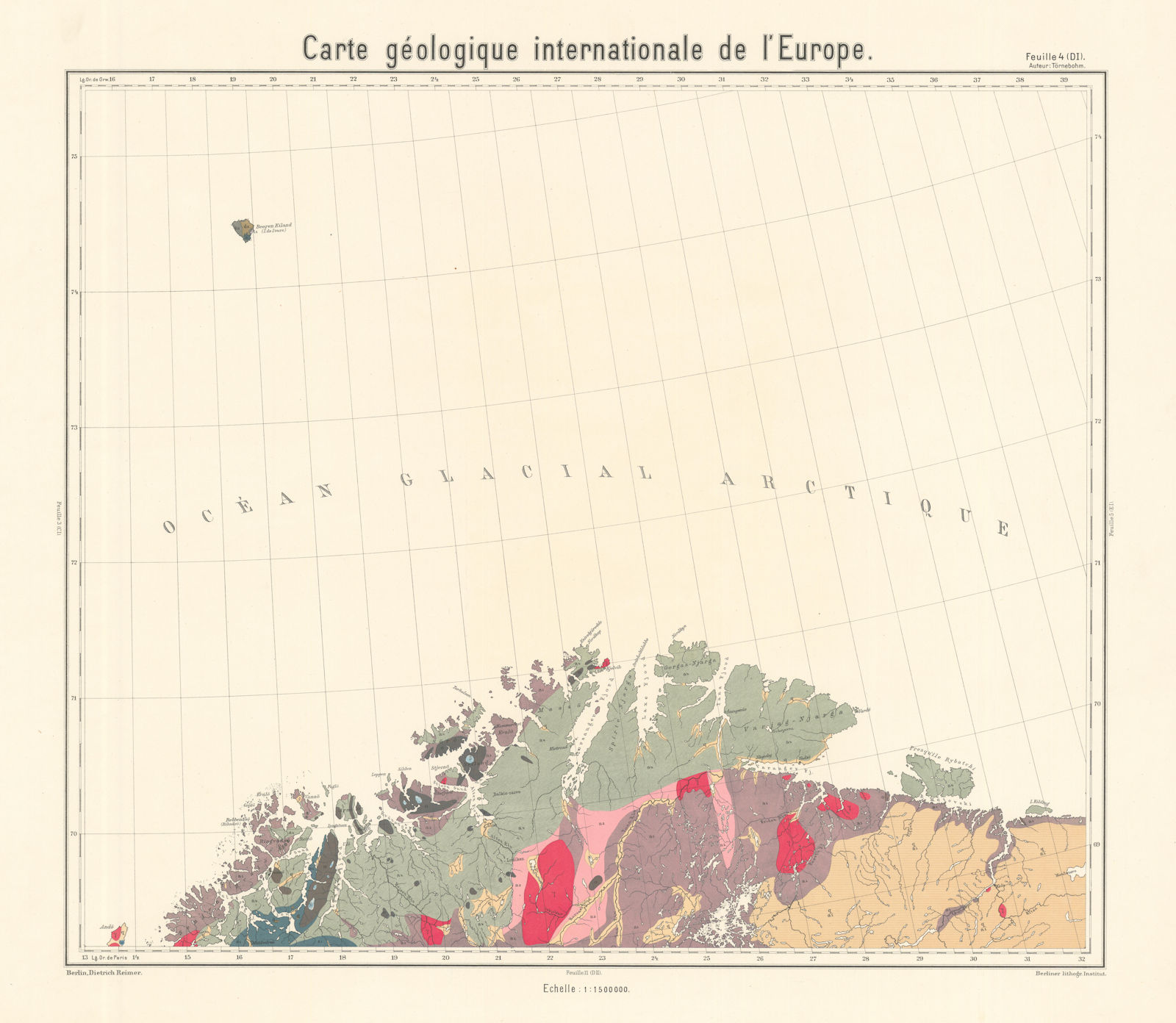 Geological map Northern Norway, Finnmark, Nordkapp. Russia. BEYSCHLAG 1911