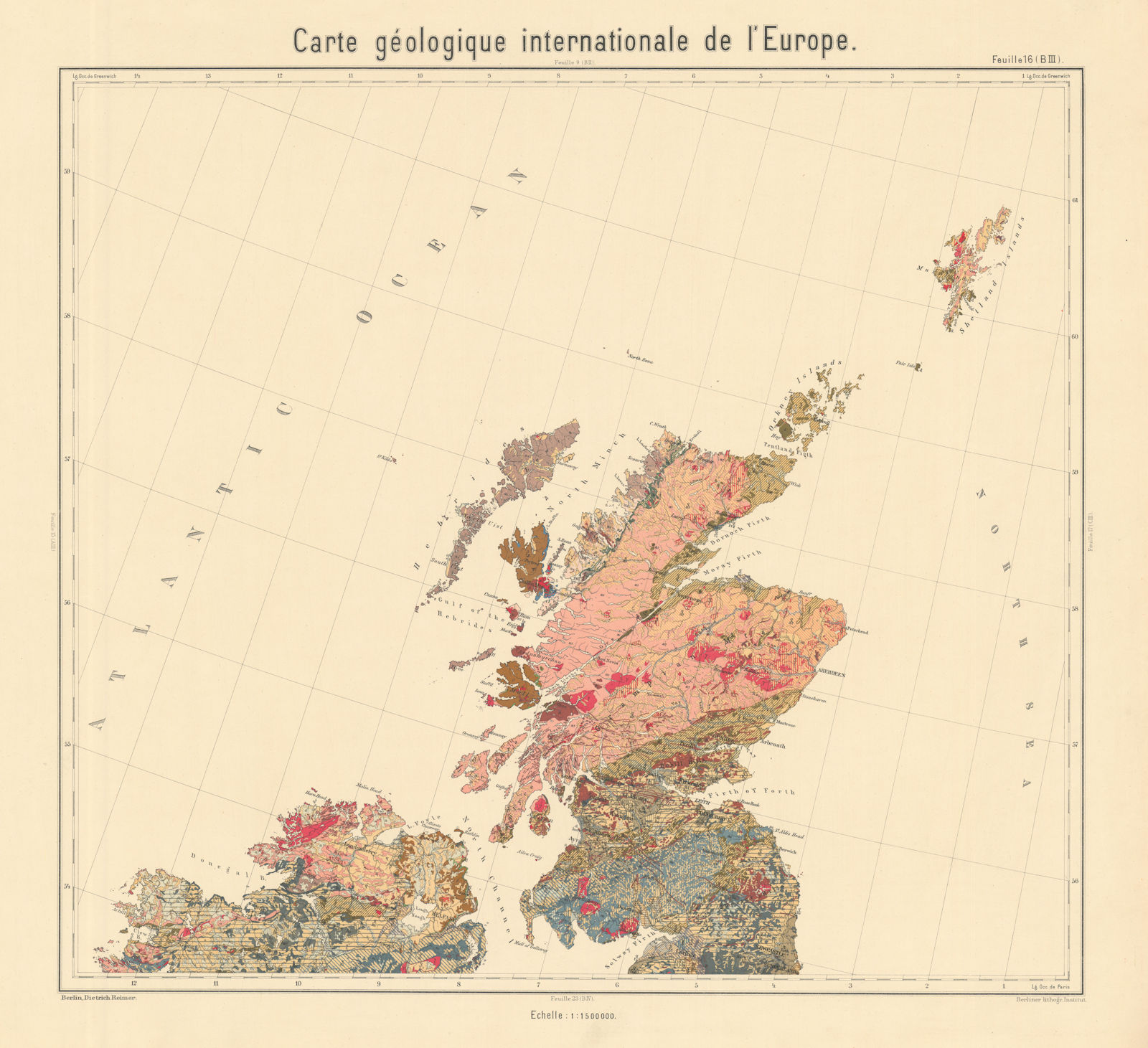 Geological map Northern British Isles. Scotland. Northern Ireland BEYSCHLAG 1898