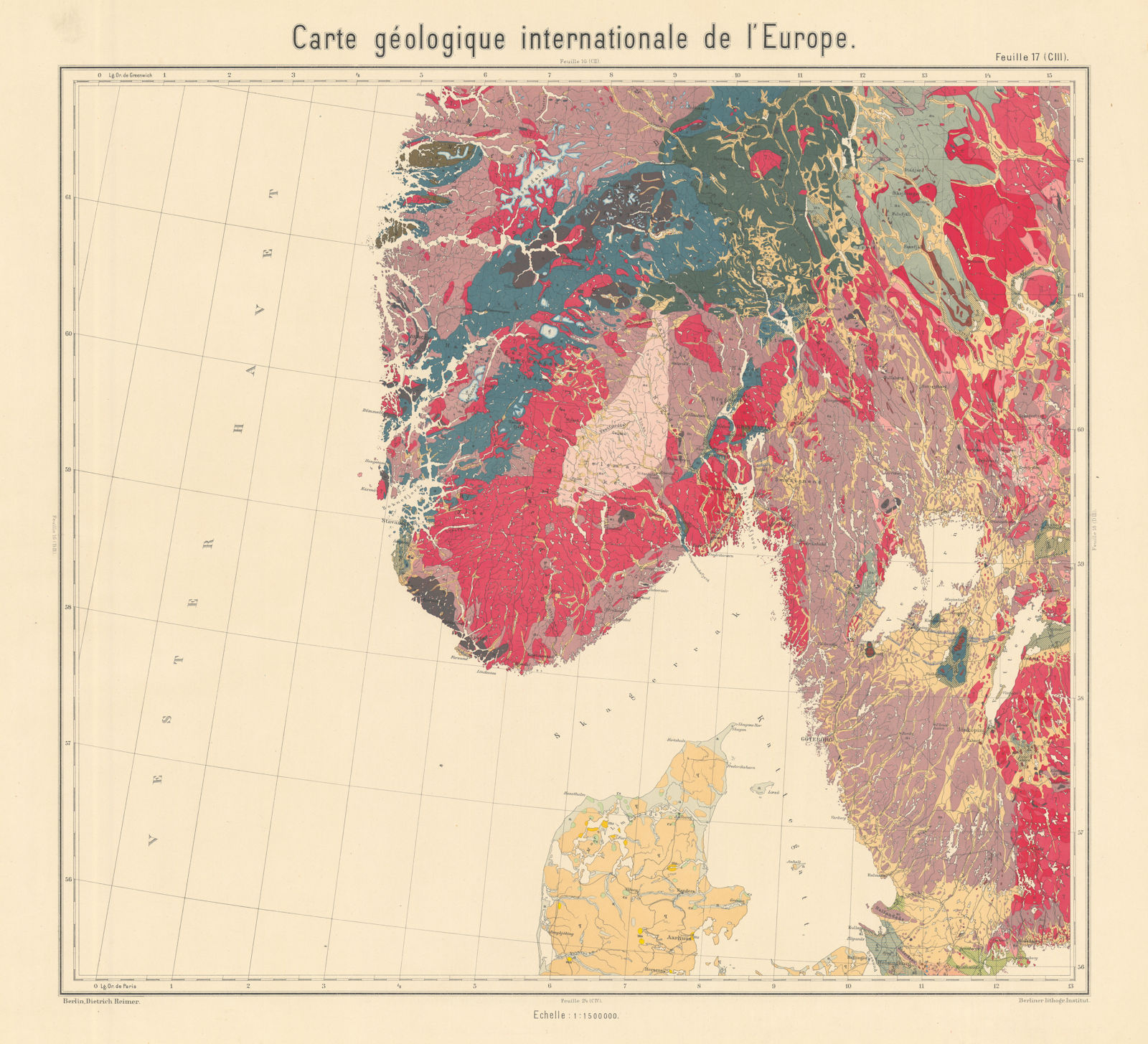 Geological map Southern Norway & Sweden, Northern Denmark. BEYSCHLAG 1902