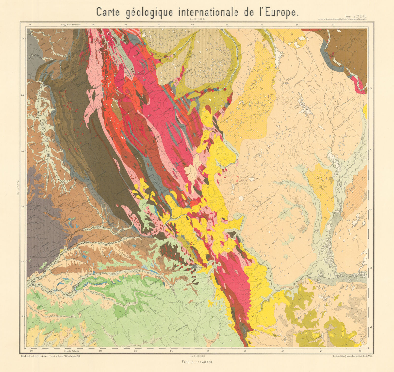 Geological map Russia - southern Urals & Western Kazakhstan. BEYSCHLAG 1913