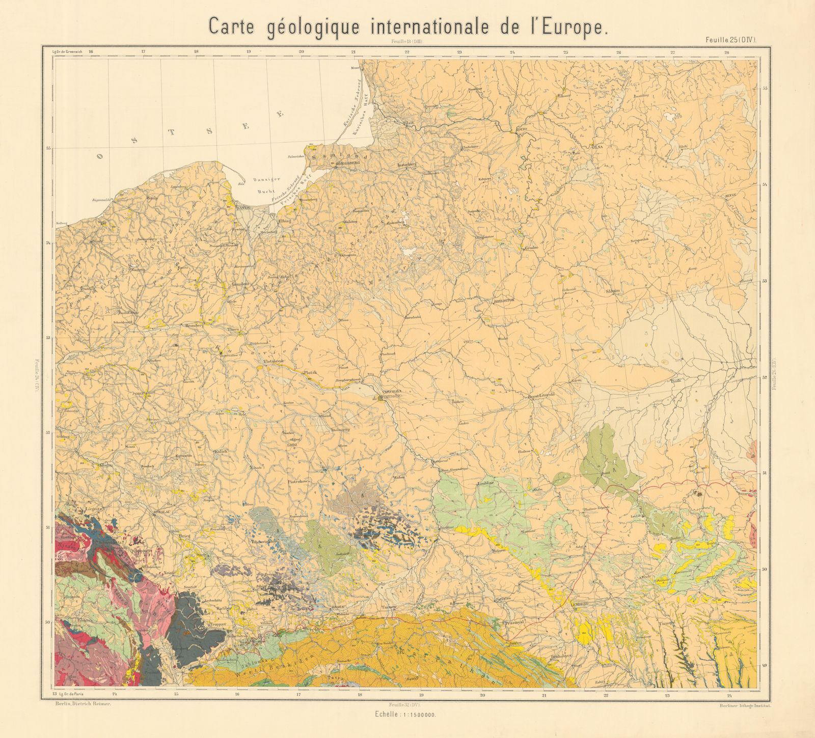 Geological map Poland, Lithuania. Western Belarus & Ukraine. BEYSCHLAG 1894