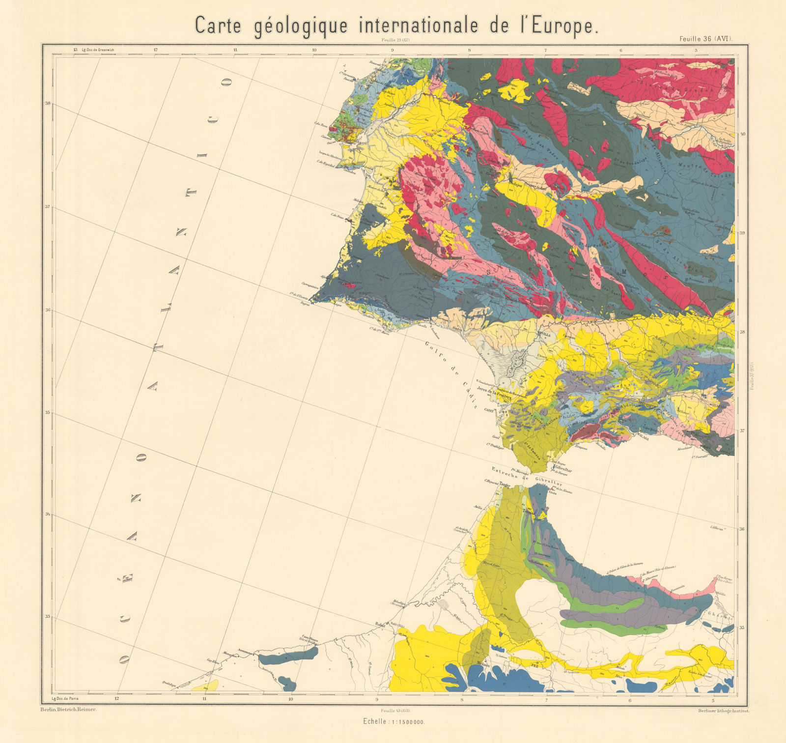 Associate Product Geological map SW Spain, South Portugal & North Morocco. BEYSCHLAG 1896