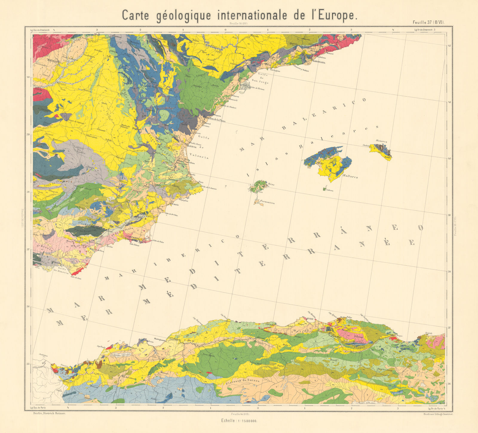 Associate Product Geological map Mediterranean West. SE Spain Balearics Algeria BEYSCHLAG 1896