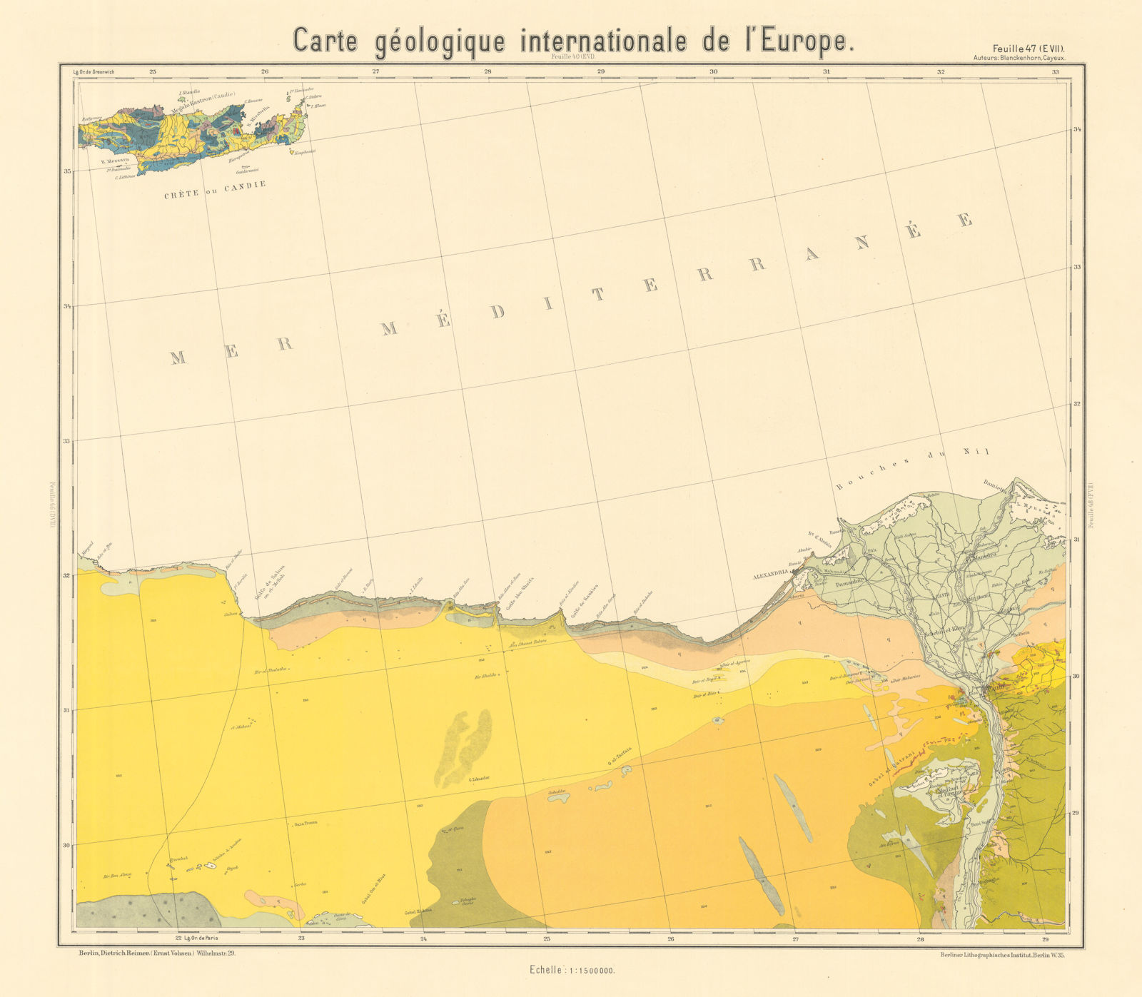 Geological map Egypt Mediterranean coast. Nile delta. Crete. BEYSCHLAG 1911