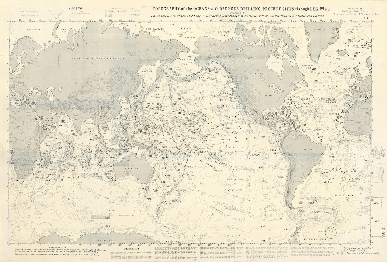 Associate Product Ocean Topography. Deep sea drilling project sites Leg 44. Scripps/DSDP 1975 map