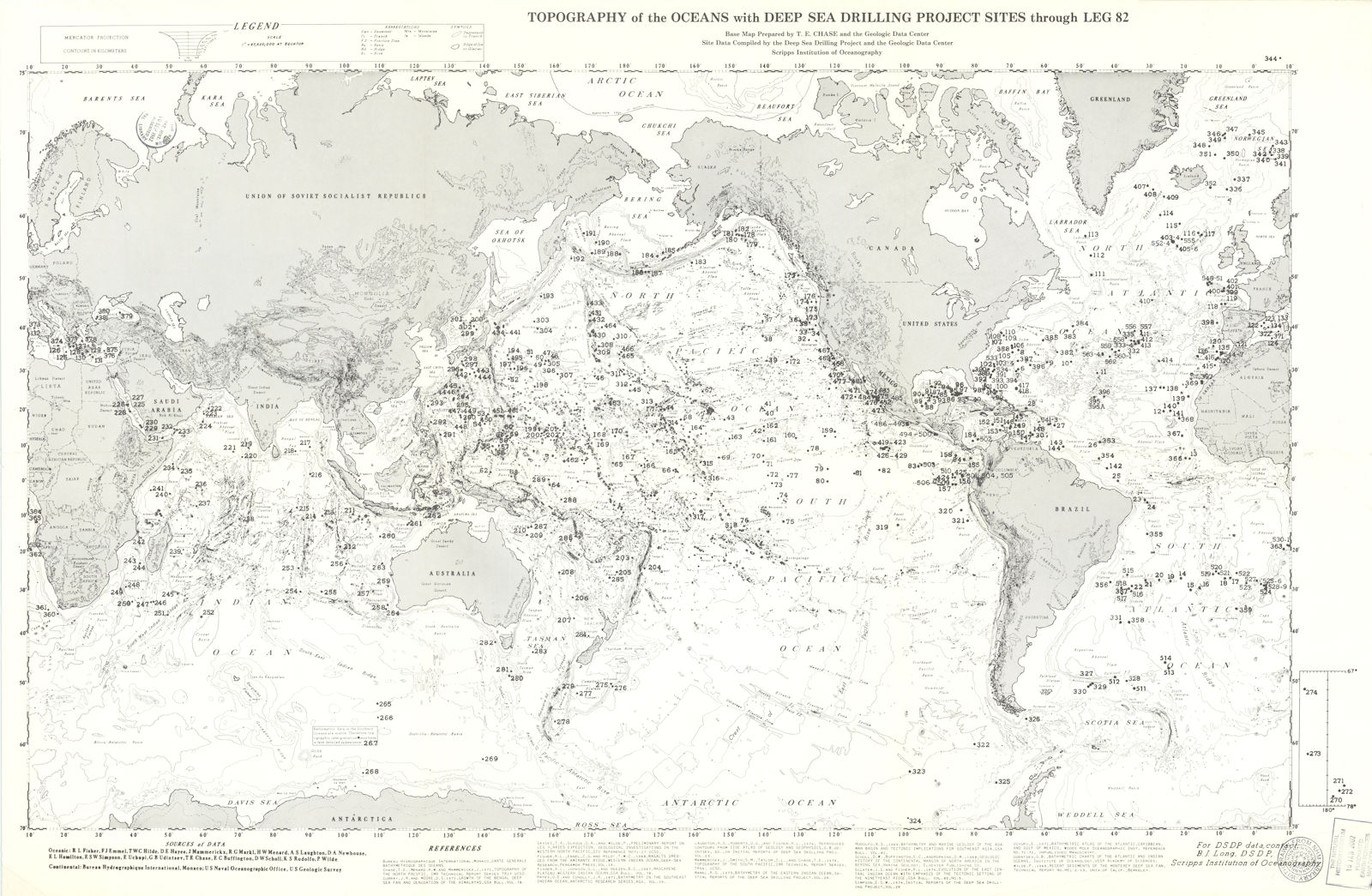 Associate Product Ocean Topography. Deep sea drilling project sites Leg 82. Scripps/DSDP 1981 map