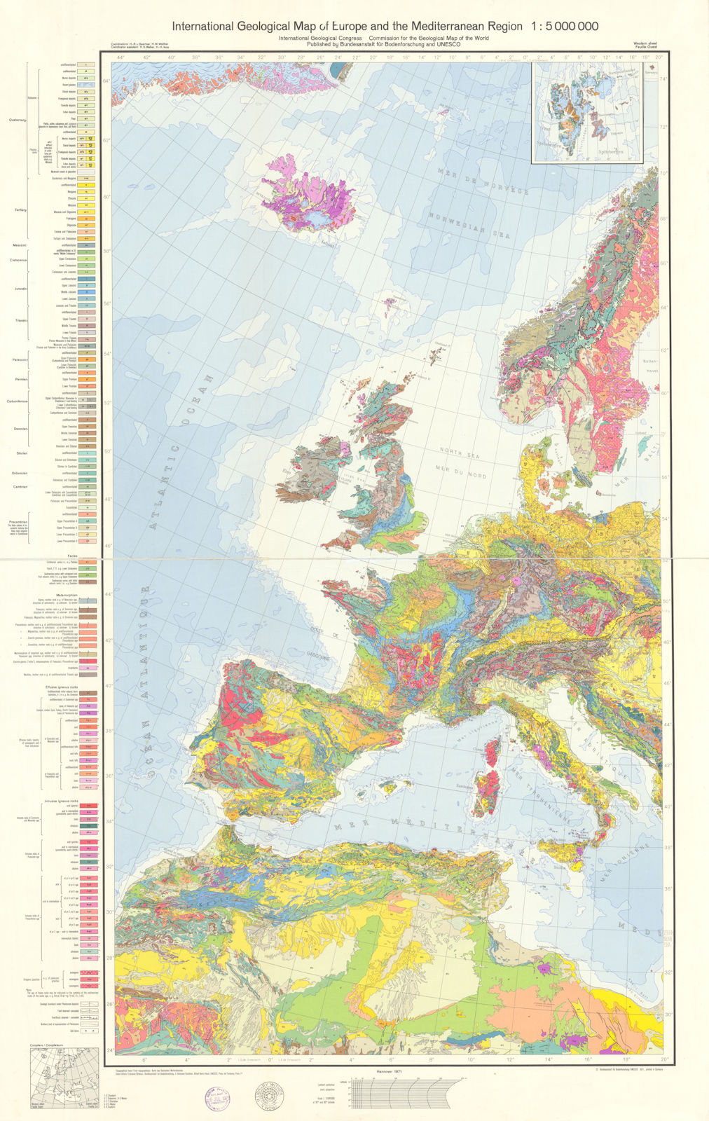 International Geological Map of Europe & the Mediterranean. West Sheet 1971