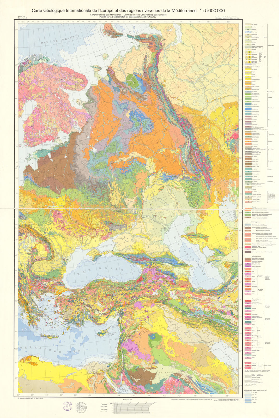 International Geological Map of Europe & the Mediterranean. East Sheet 1971