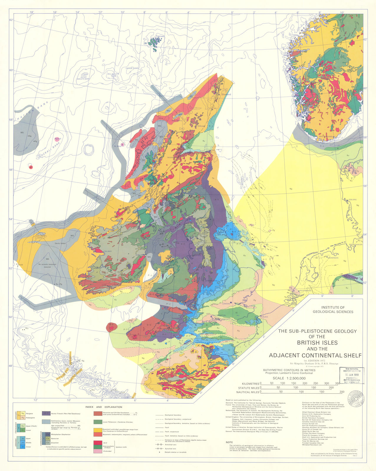 British Isles & adjacent continental shelf sub-Pleistocene geology. BGS 1972 map