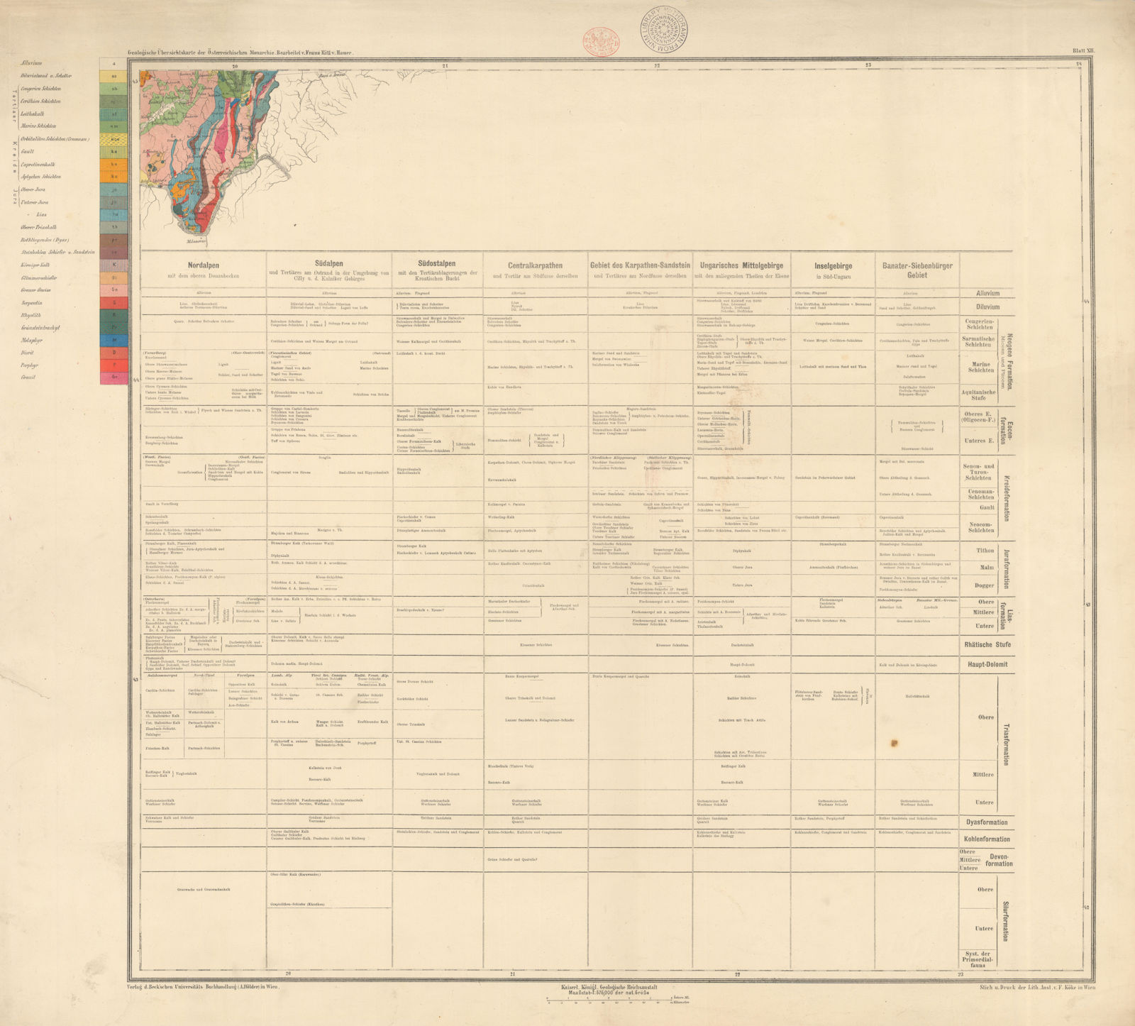 Associate Product Austria-Hungary Geological map #12 Banat, Romania. 65x72cm 1874 old