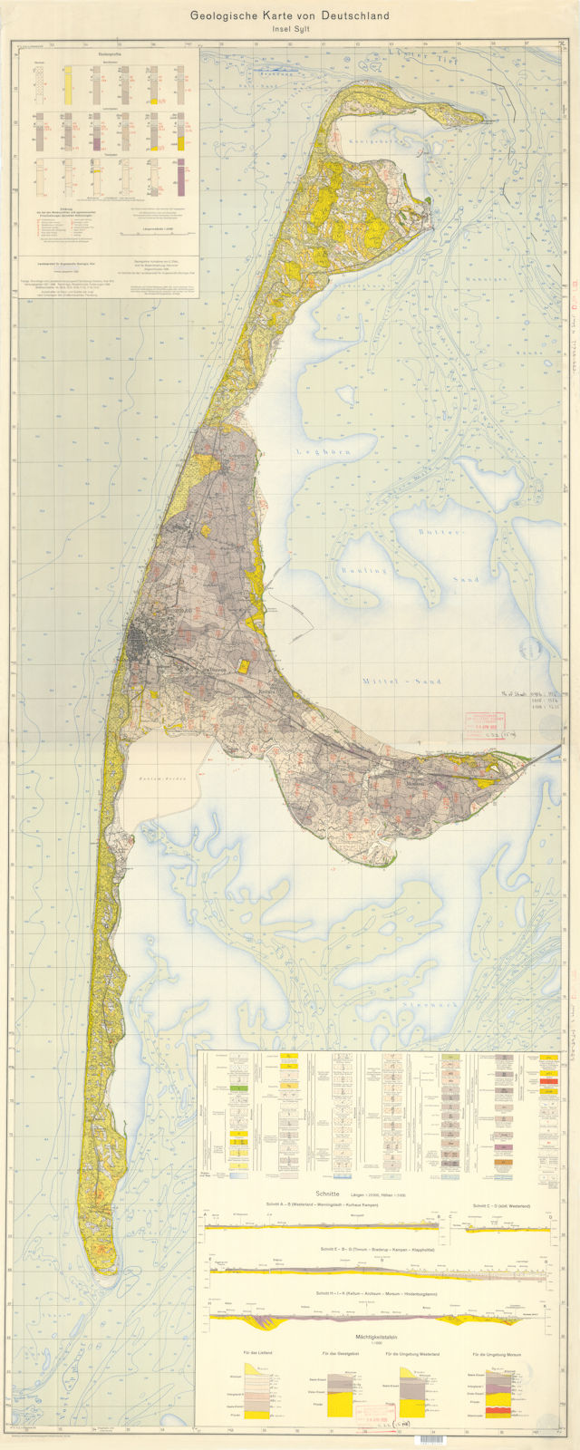 Associate Product Insel Sylt. Geologische Karte von Deutschland. 170x68cm Geological map 1952