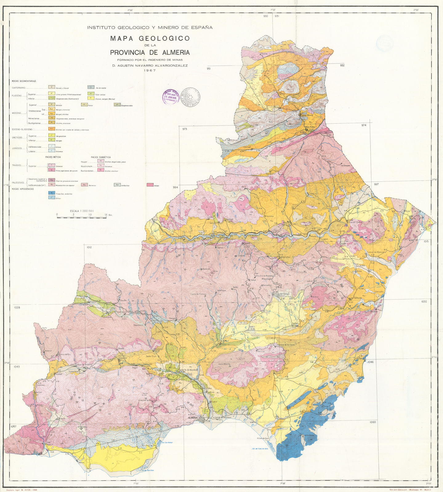 Associate Product Mapa Geologico de la Provincia de Almeria. IGME / Alvagonzález 76x68cm 1967