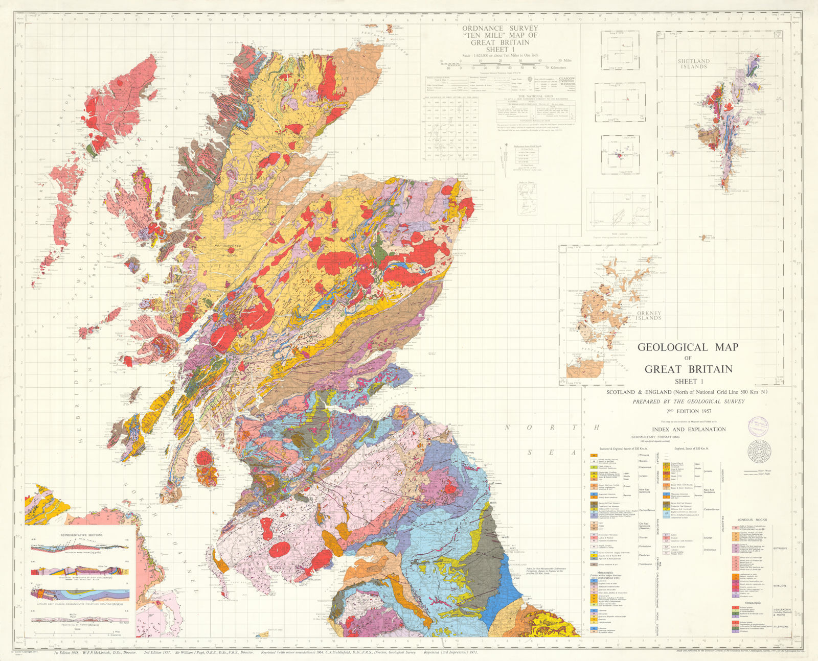 Geological map of Great Britain Sheet 1. North. Scotland 87x105cm 1971 old