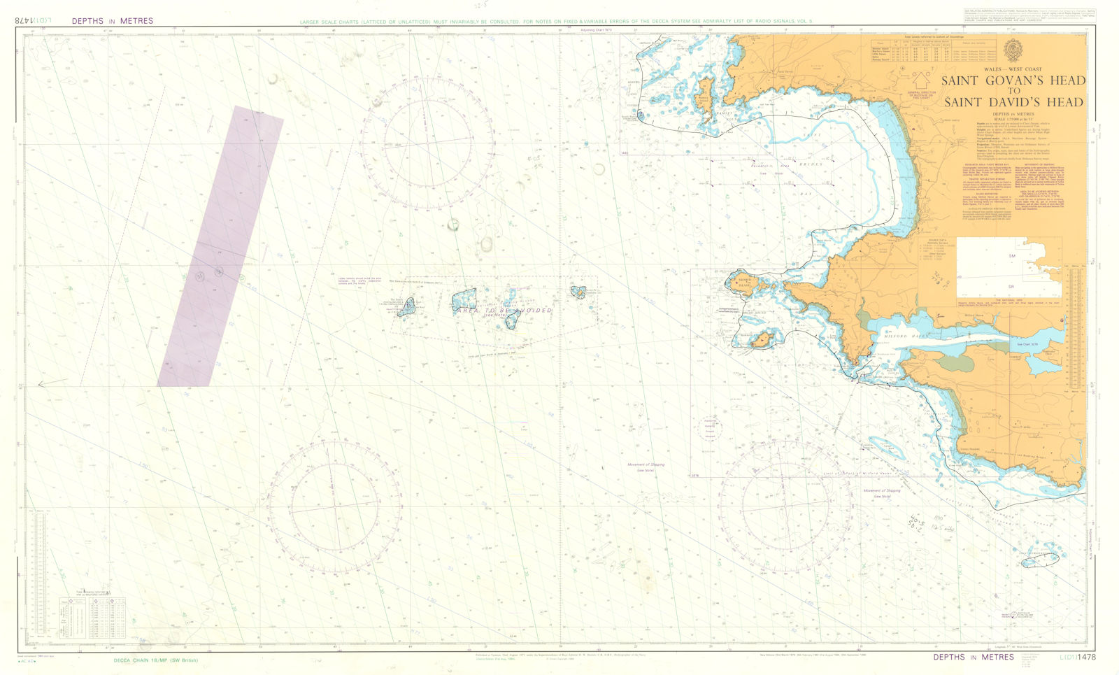 Wales. Saint Gowan's-St David's Head. Admiralty chart #1478. 1975 (1989) map