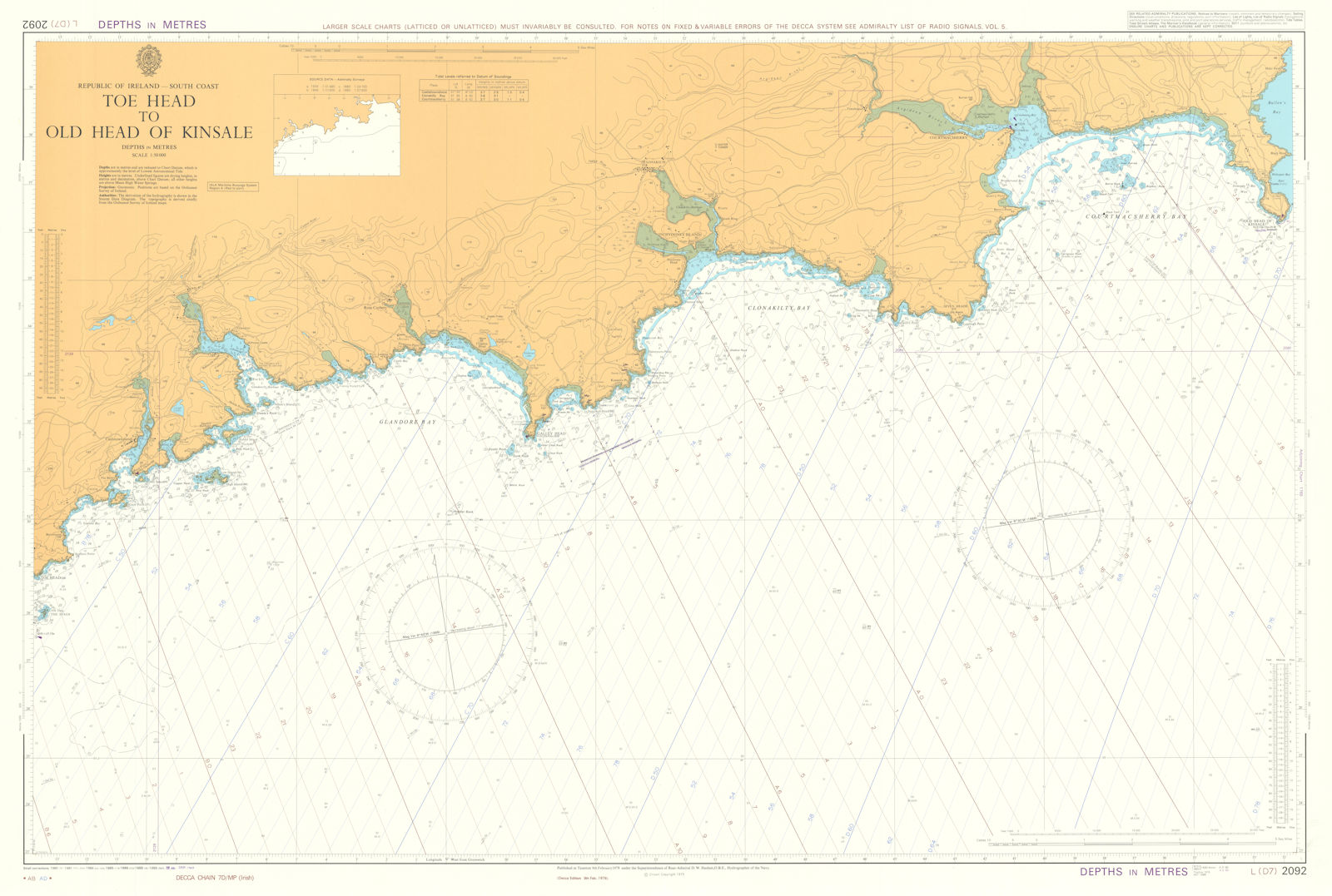 Ireland. Toe Head-Old Head of Kinsale. Admiralty chart #2092. 1978 (1991) map