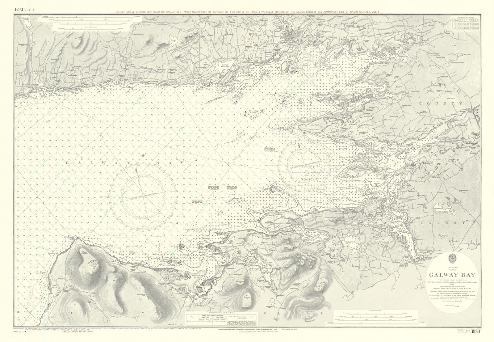 Ireland - West Coast - Galway Bay. Admiralty sea chart #1984. 1850 (1977) map