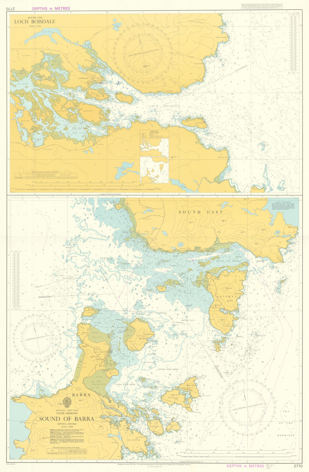 South Uist Loch Boisdale Hebrides Barra Sound Admiralty chart #2770. 1978 map