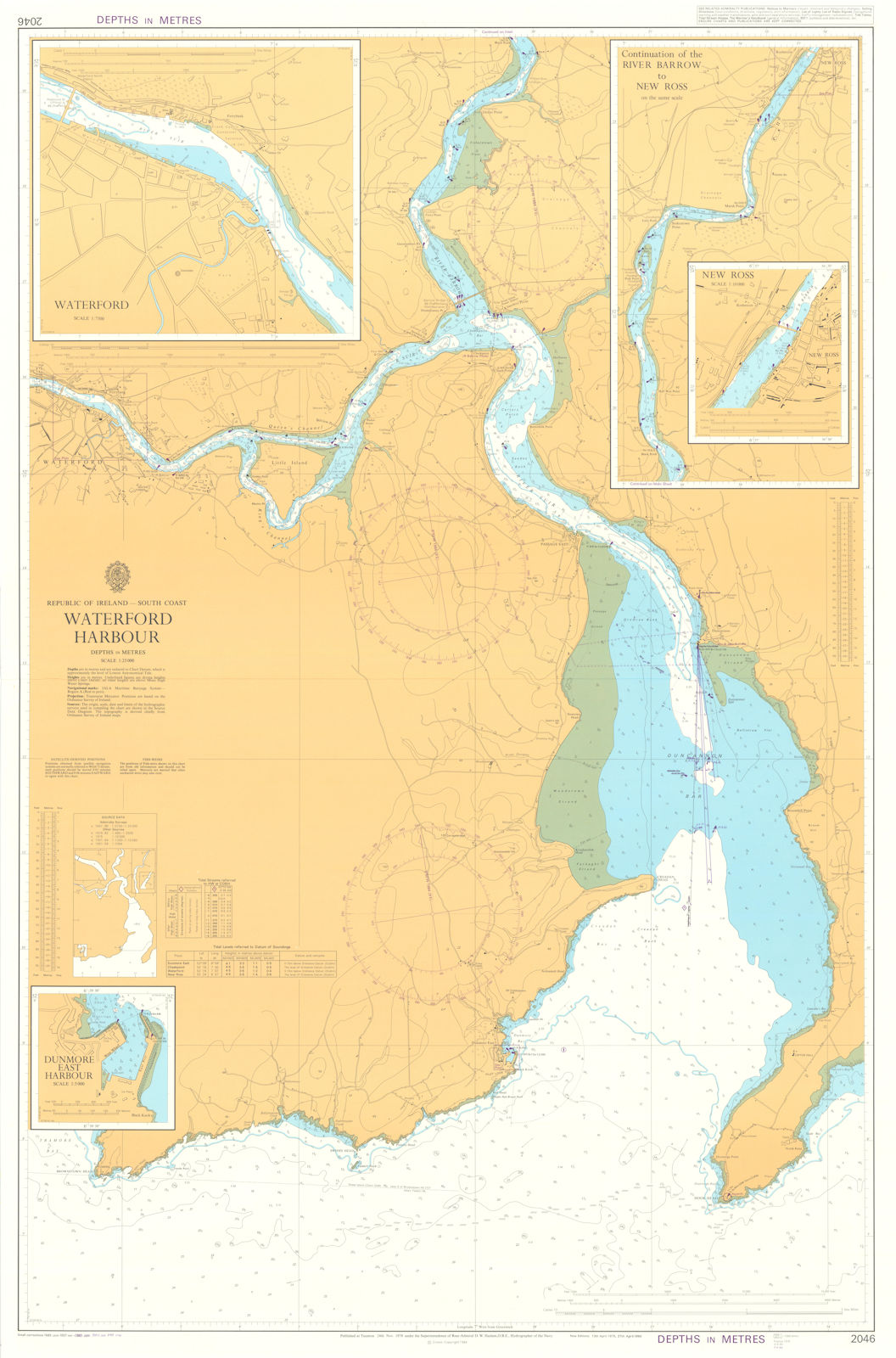 Ireland. South Coast. Waterford Harbour. Admiralty chart #2046. 1978 (1990) map